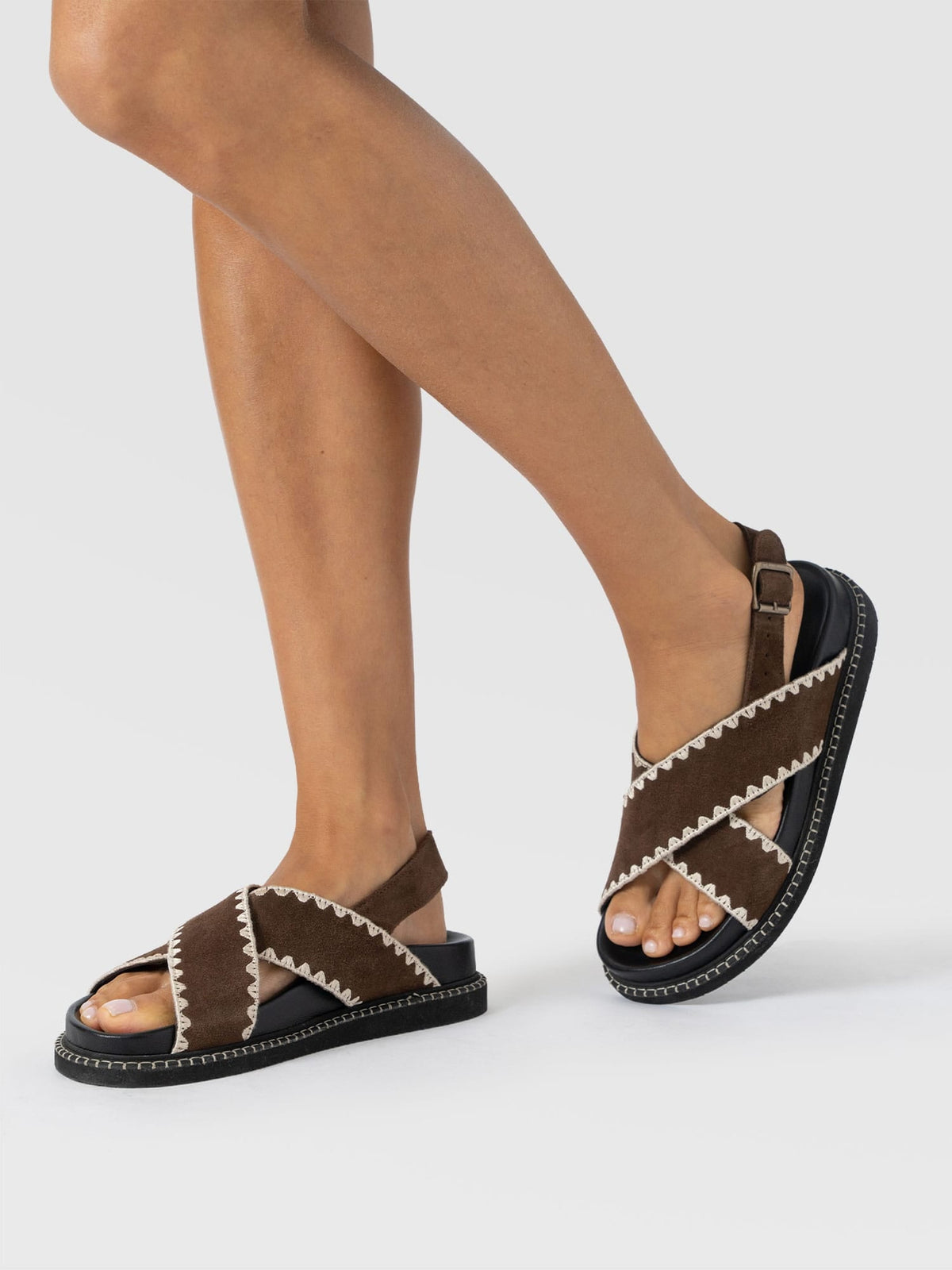 Bonnie Cross Over Sandals - Chocolate Suede