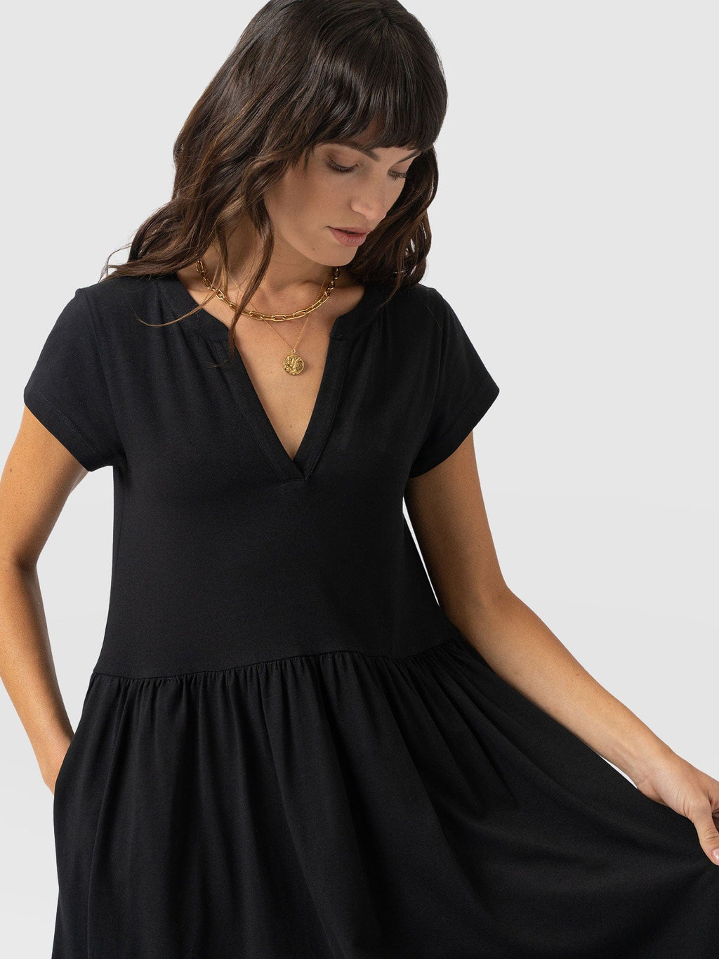 Bonnie V Neck Dress - Black