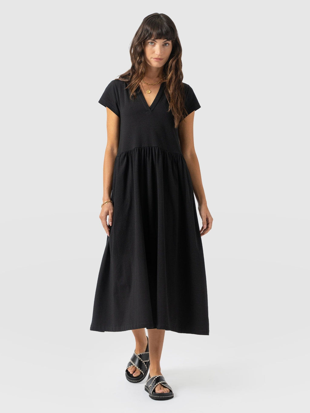 Bonnie V Neck Dress - Black