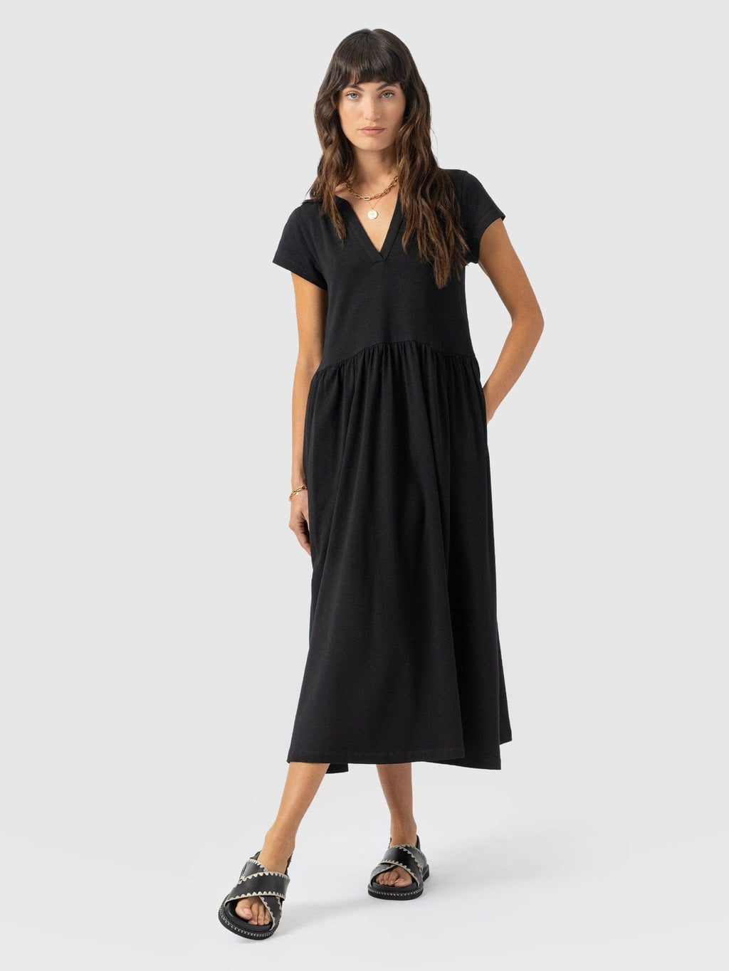 Bonnie V Neck Dress - Black
