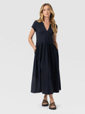 Bonnie V Neck Dress - Navy