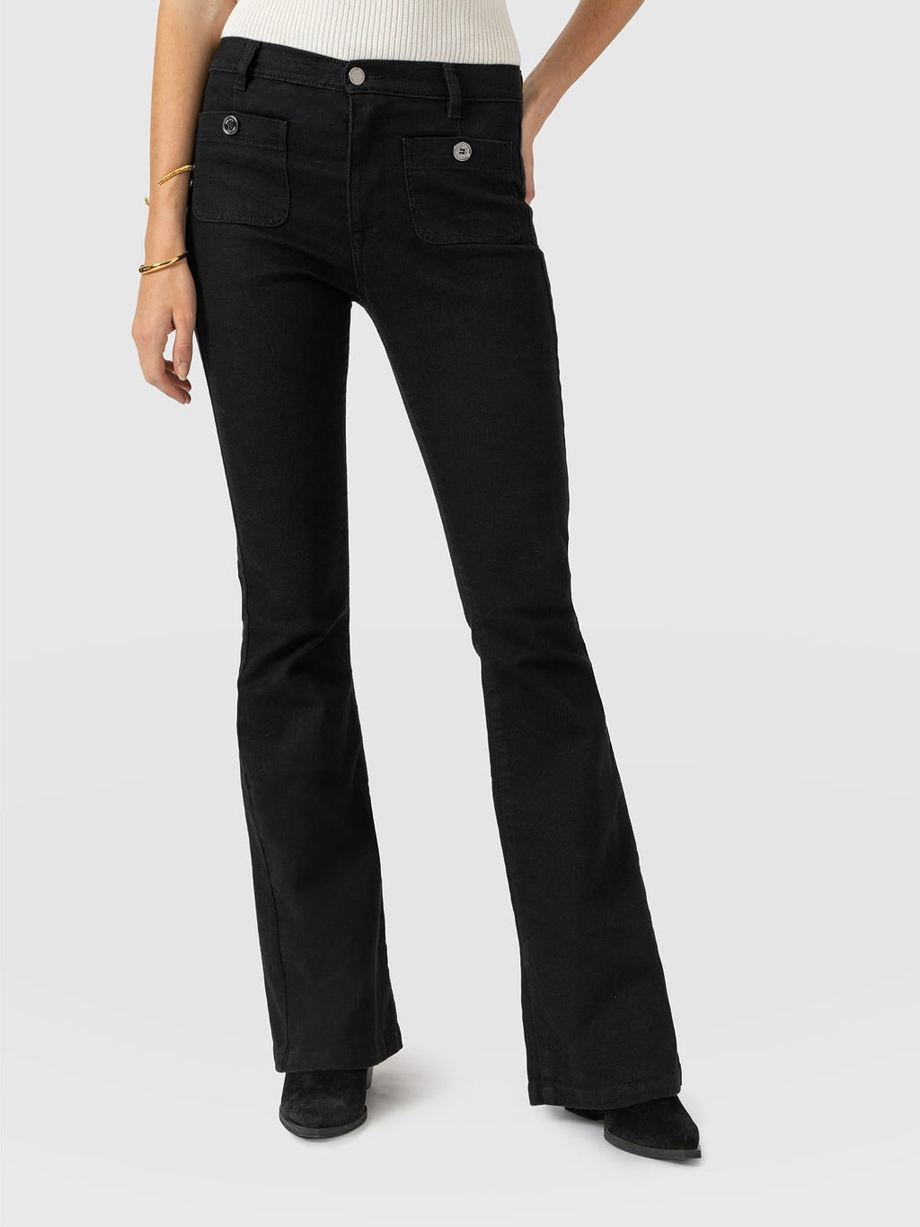Bowie Stretch Flare Jeans - Jet Black