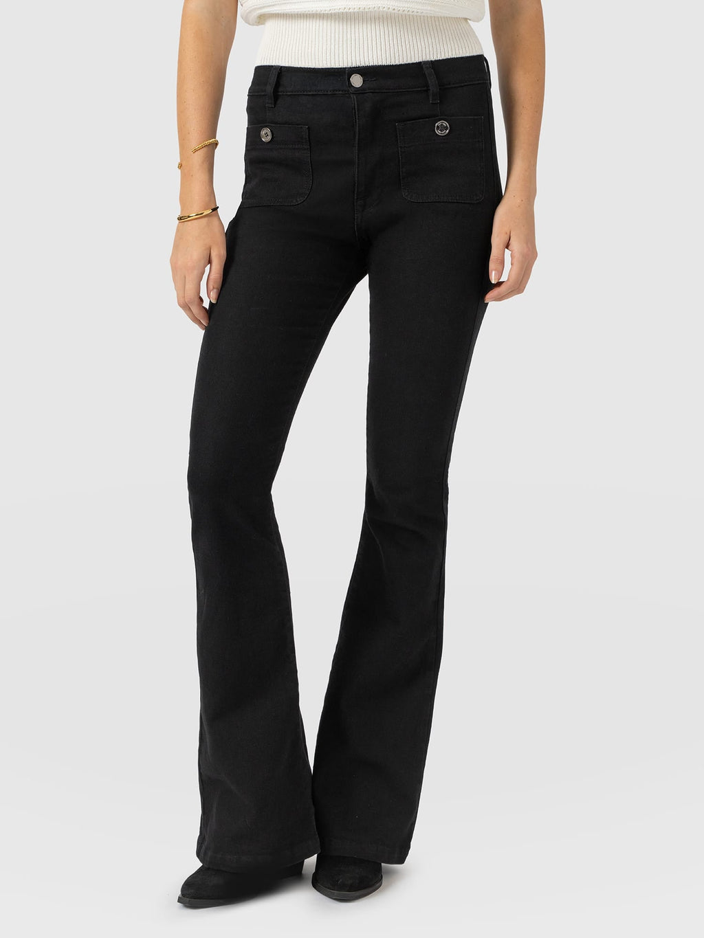 Bowie Stretch Flare Jeans - Jet Black