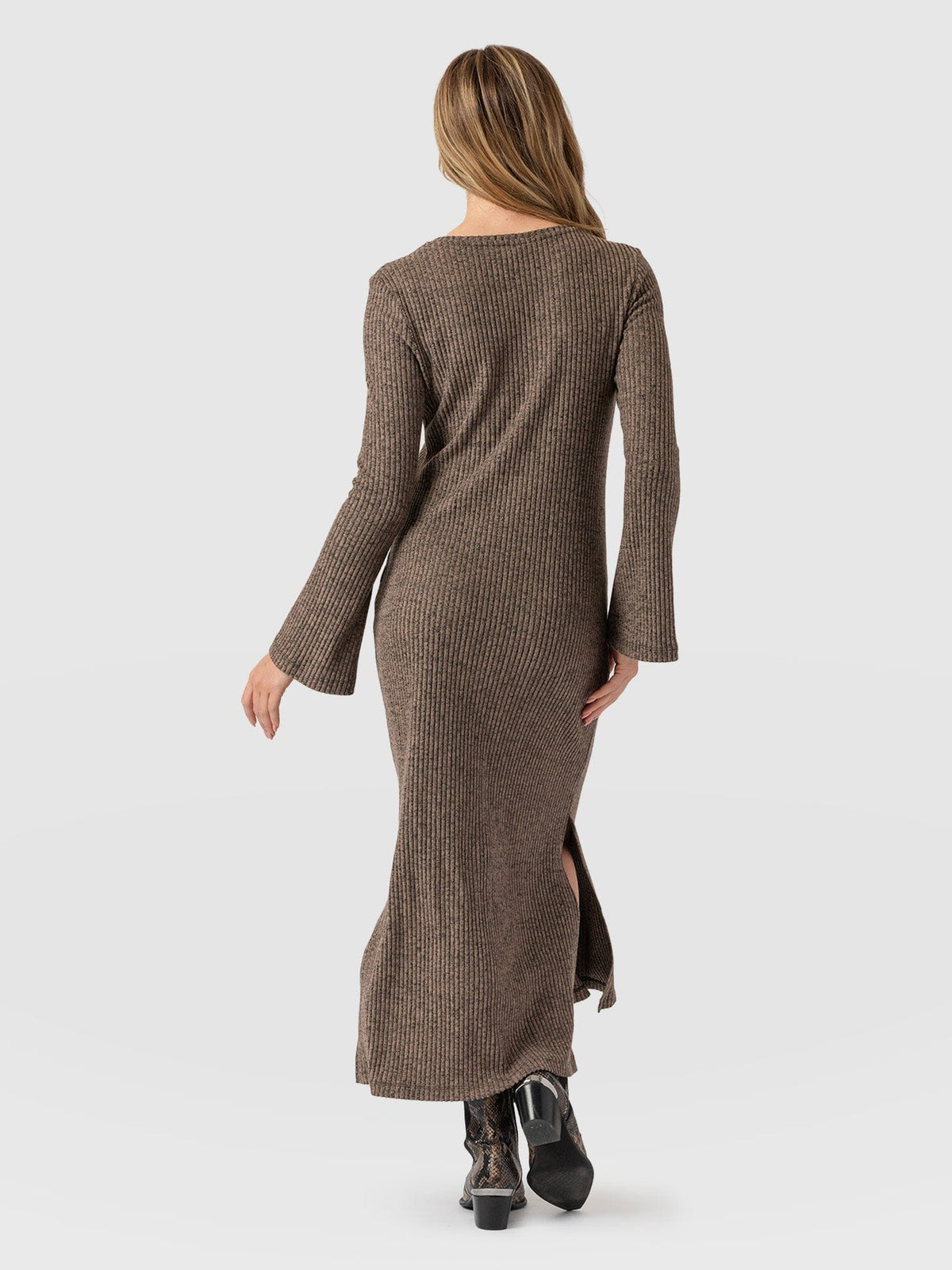 Callie Fluted Midi Dress - Beige