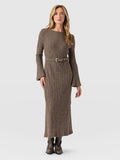 Callie Fluted Midi Dress - Beige