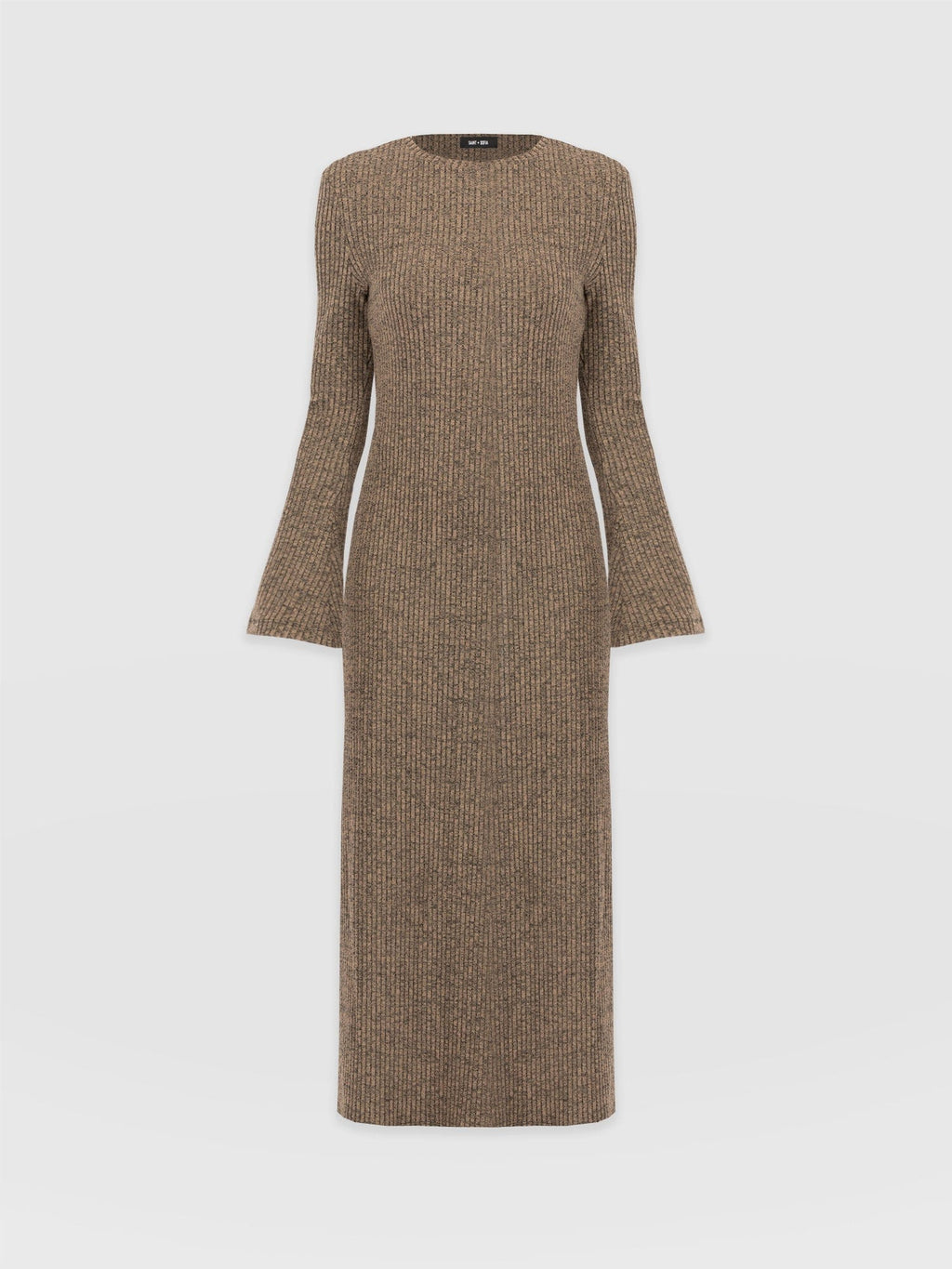 Callie Fluted Midi Dress - Beige