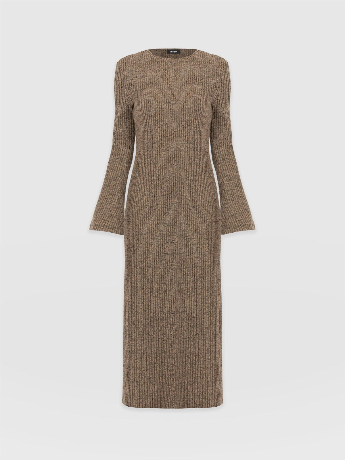 Callie Fluted Midi Dress - Beige