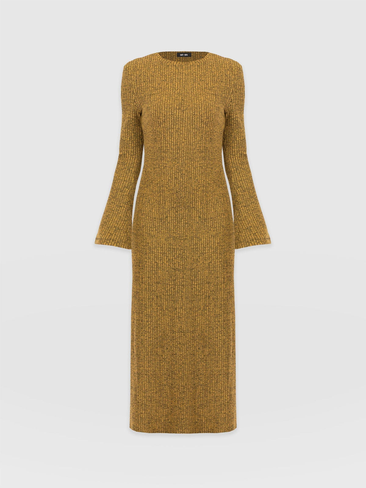 Callie Fluted Midi Dress - Mustard Melange