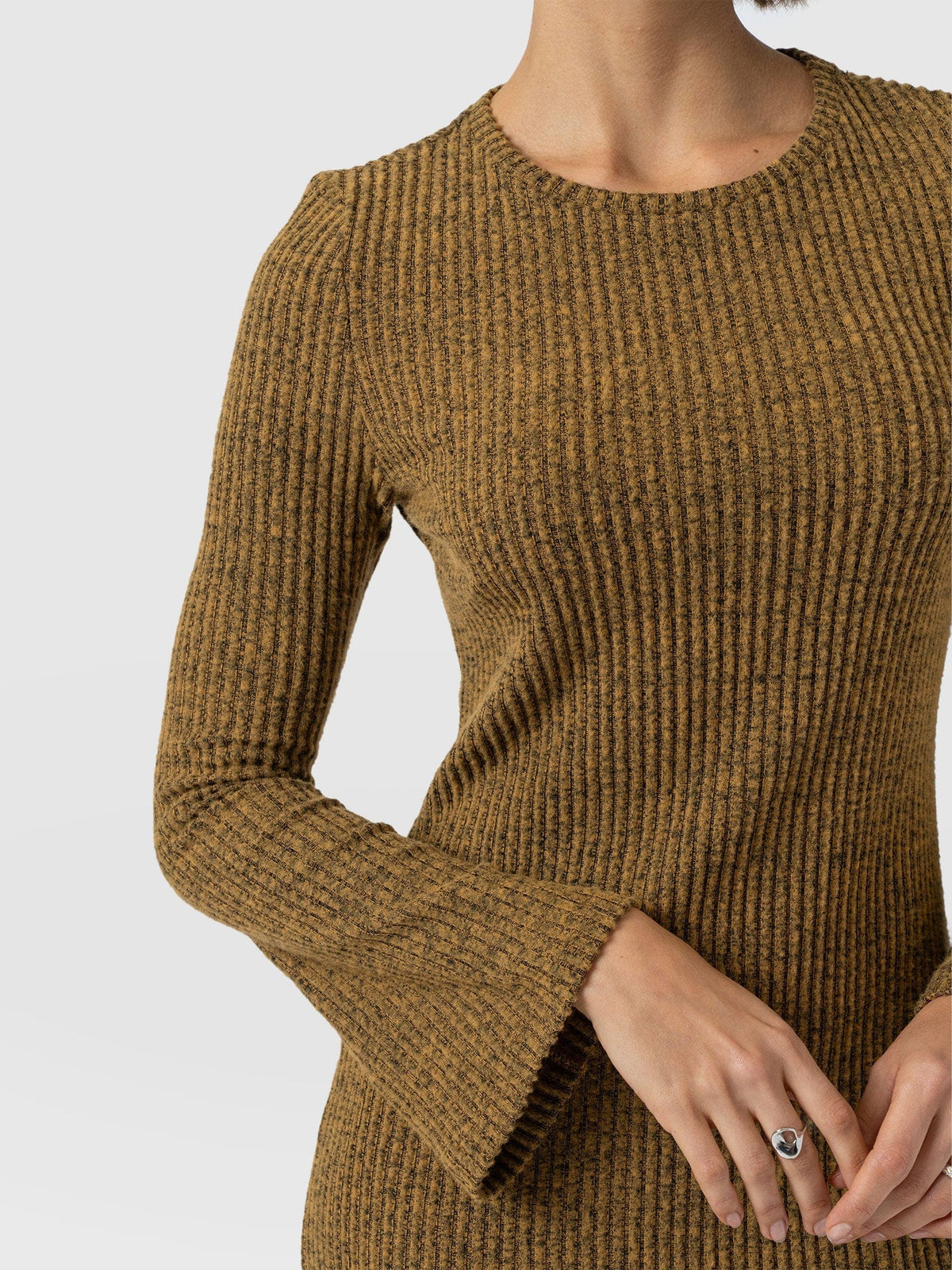 Callie Fluted Midi Dress - Mustard Melange