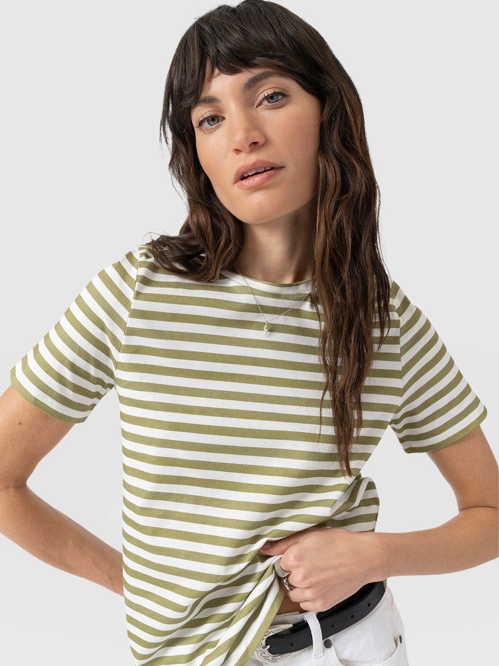 Chelsea Crew Neck Tee - Green Stripe
