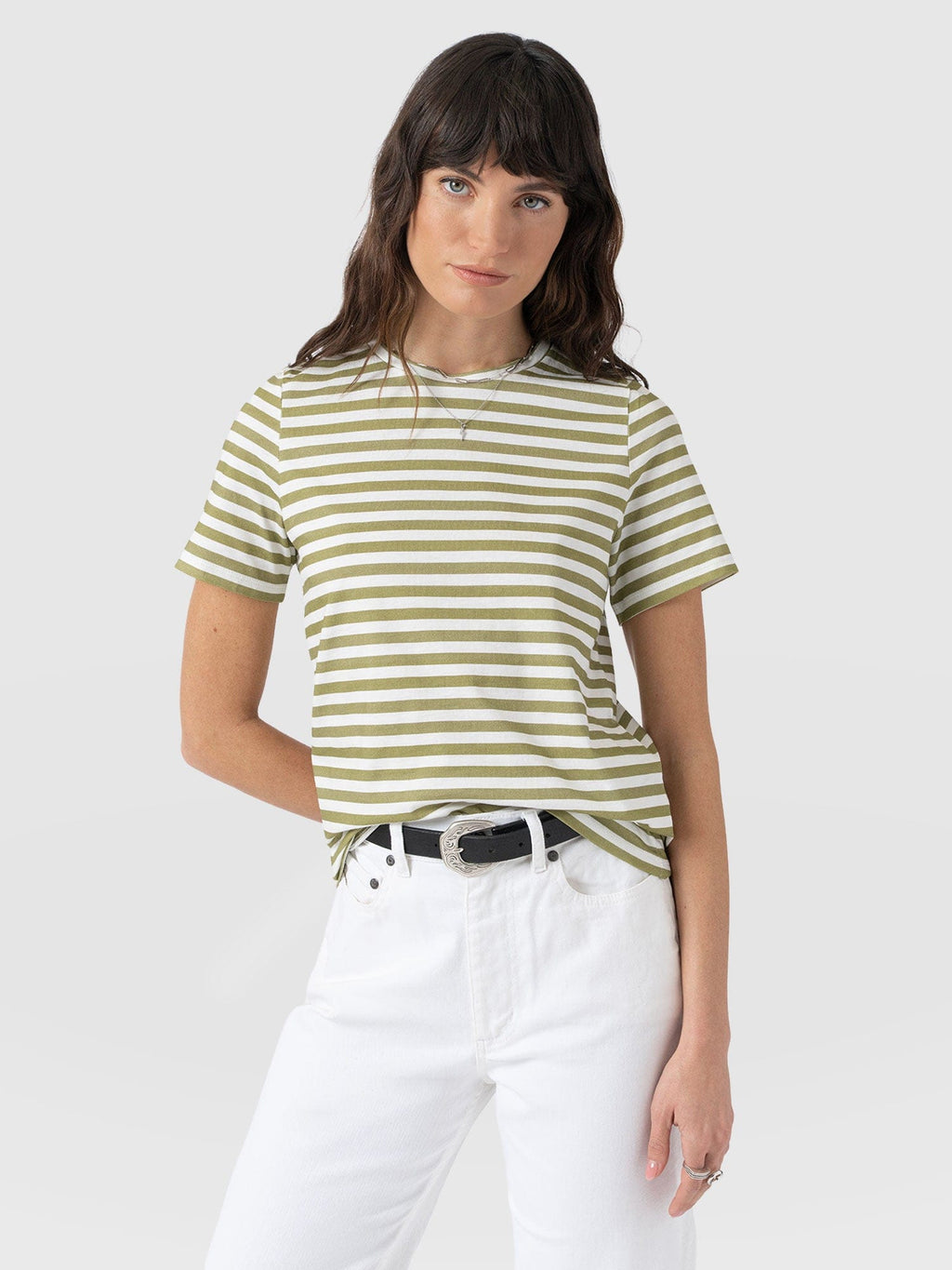 Chelsea Crew Neck Tee - Green Stripe