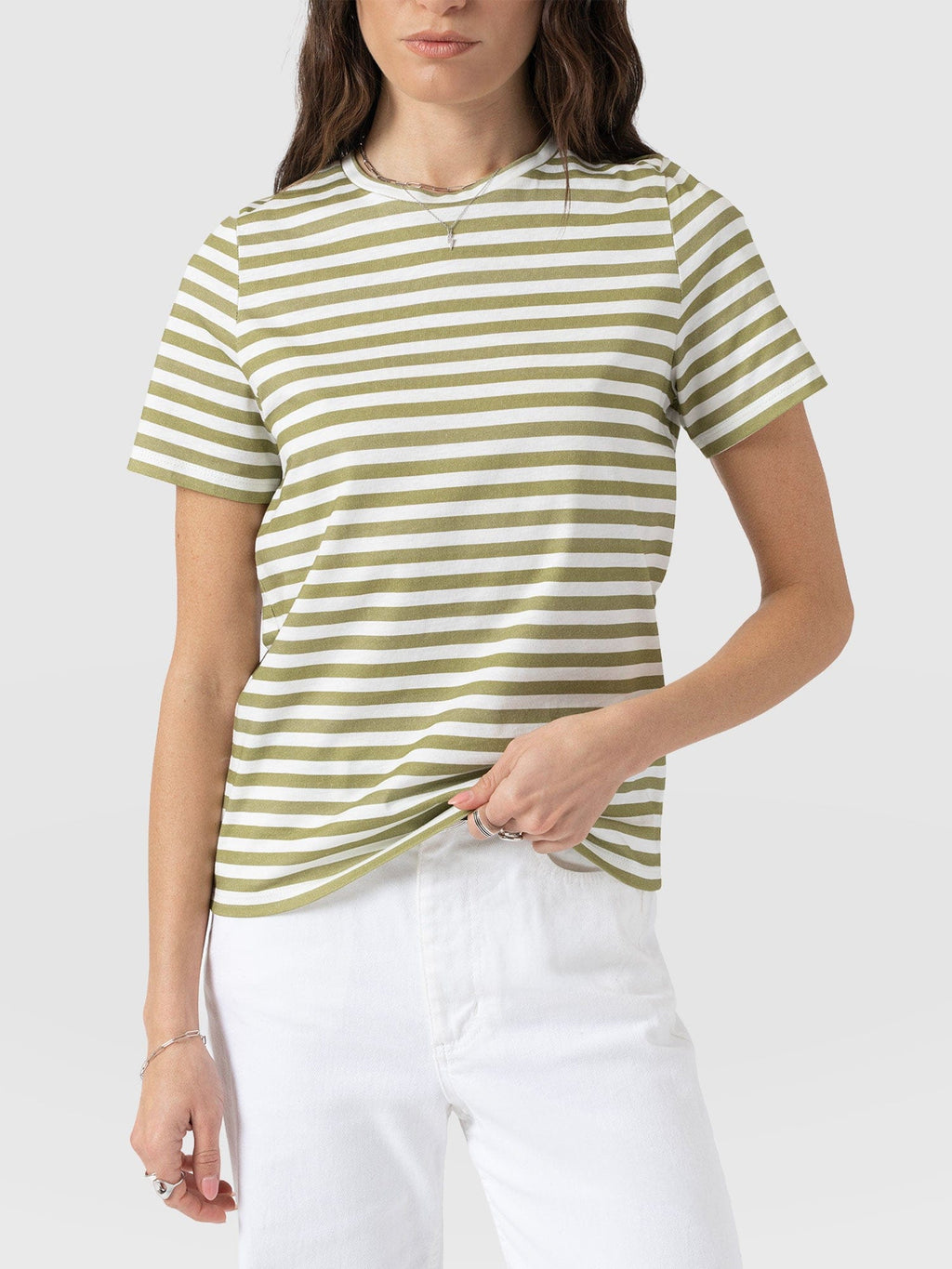 Chelsea Crew Neck Tee - Green Stripe