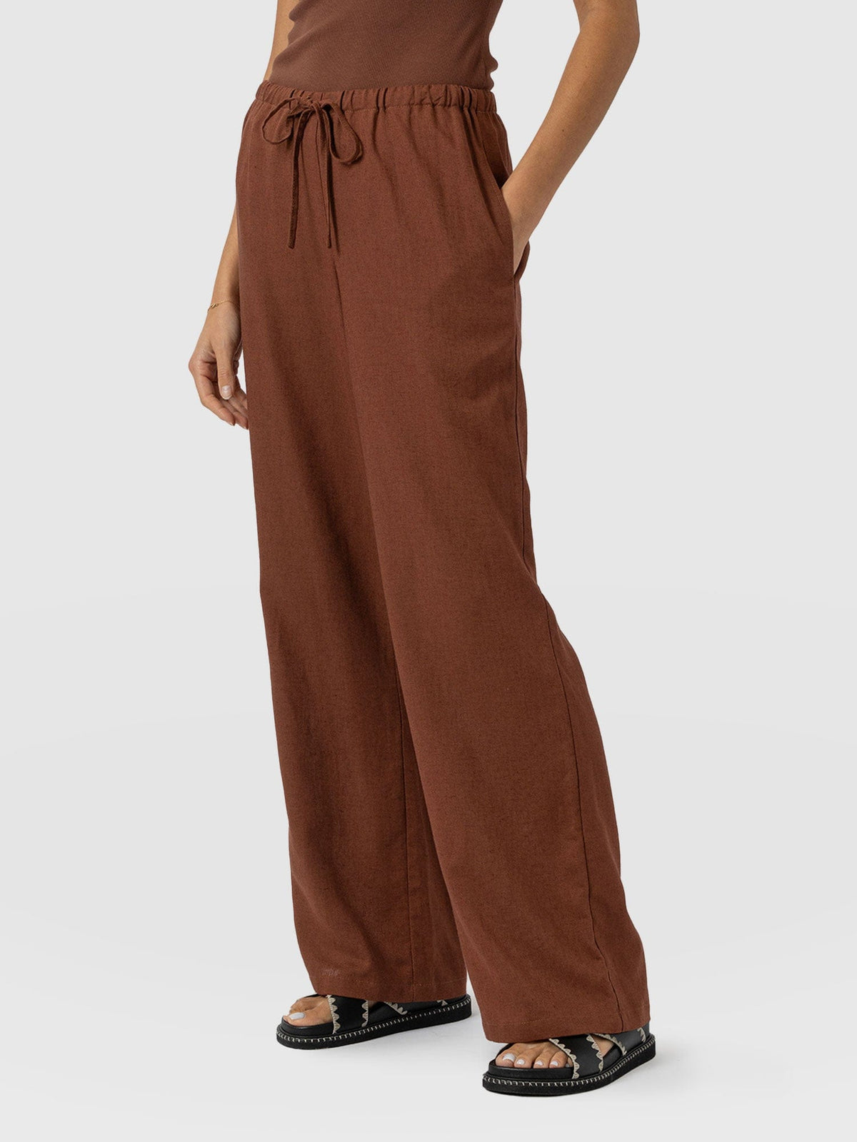 Corinne Linen Pant - Russet Brown