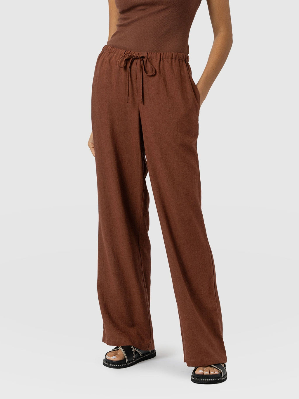 Corinne Linen Pant - Russet Brown