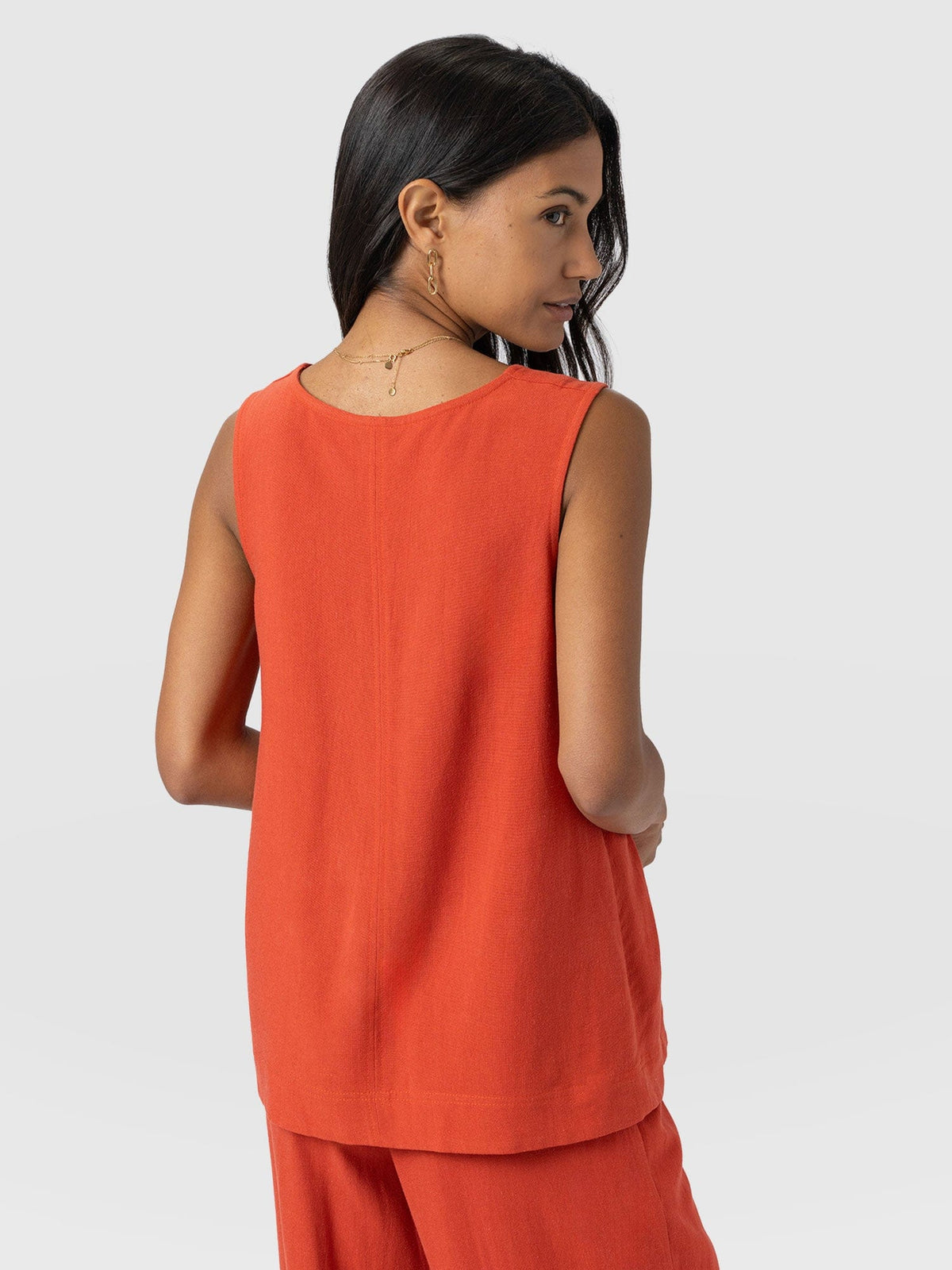 Corinne Linen V Neck Tunic - Burnt Orange