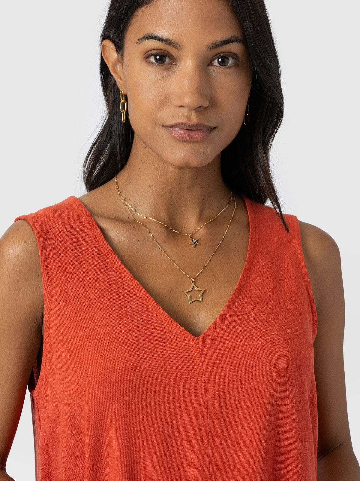 Corinne Linen V Neck Tunic - Burnt Orange