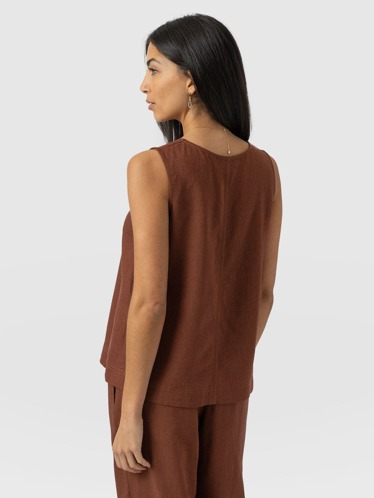 Corinne Linen V Neck Tunic - Russet Brown