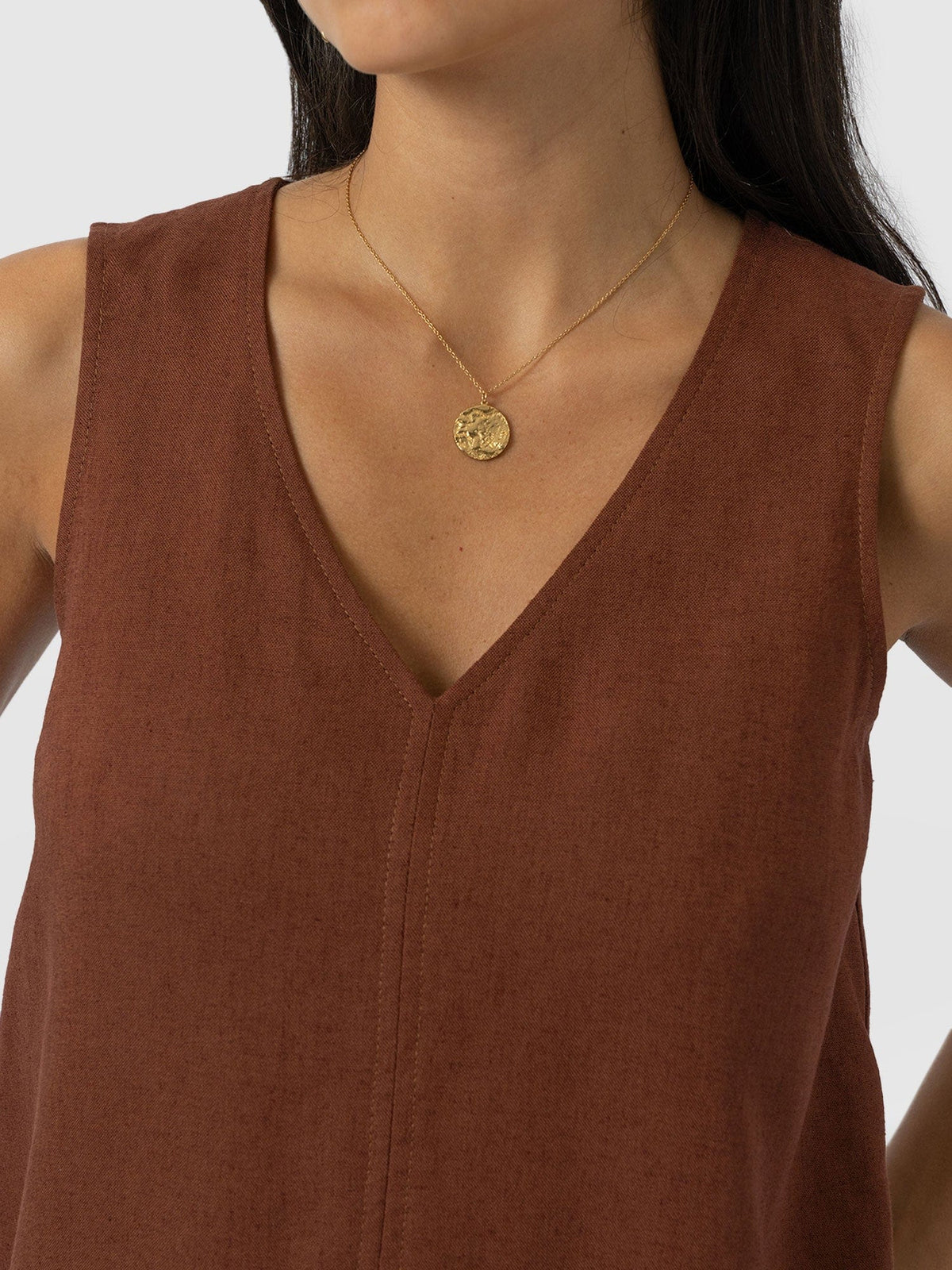 Corinne Linen V Neck Tunic - Russet Brown