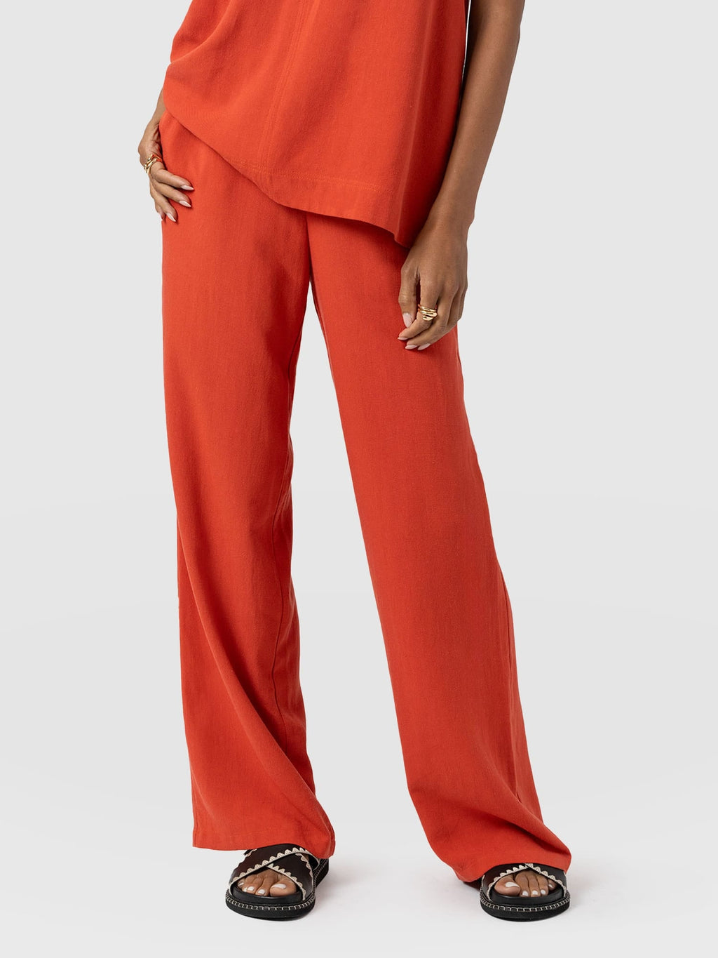 Corinne Wide Leg Linen Pant - Burnt Orange