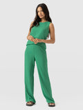 Corinne Wide Leg Linen Pant - Green