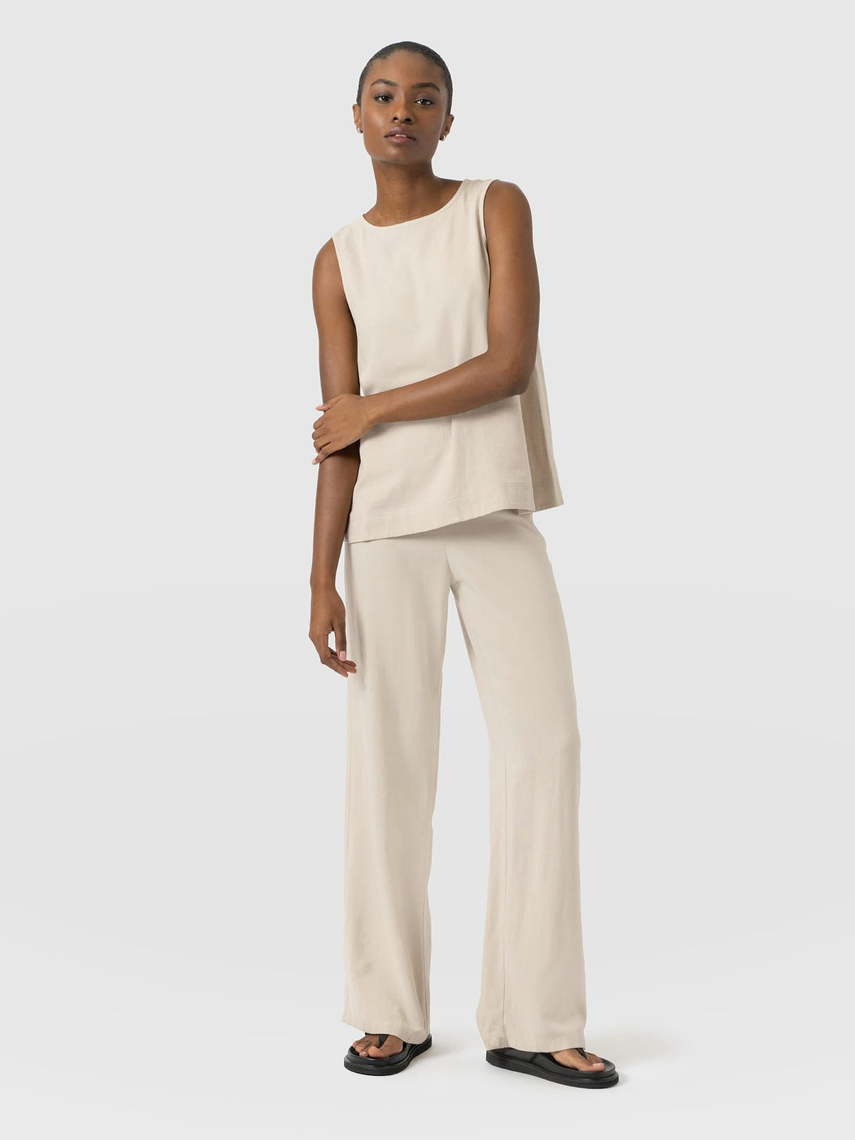 Corinne Wide Leg Linen Pant - Oatmeal