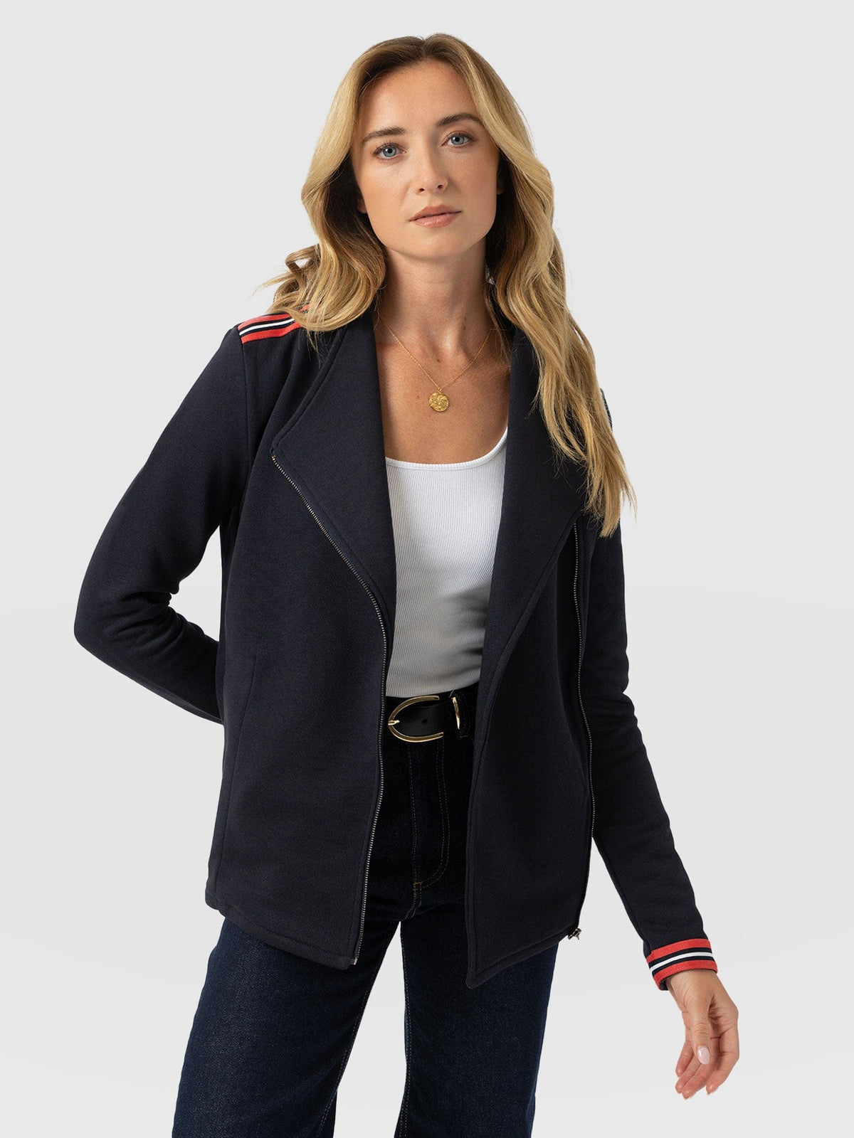 Cotton Biker Jacket - Navy Stripe