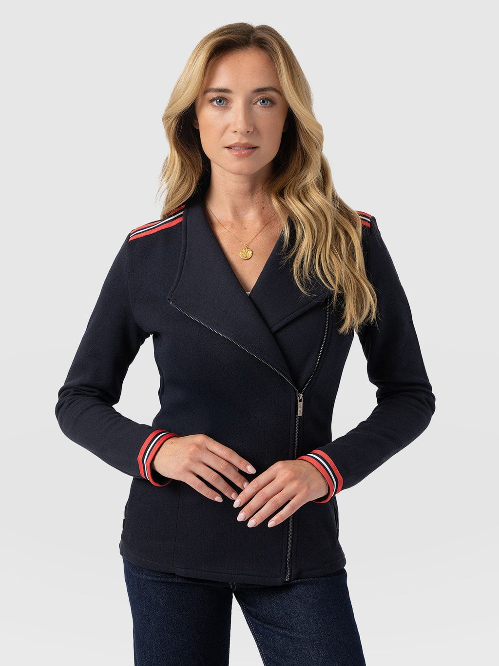 Cotton Biker Jacket - Navy Stripe