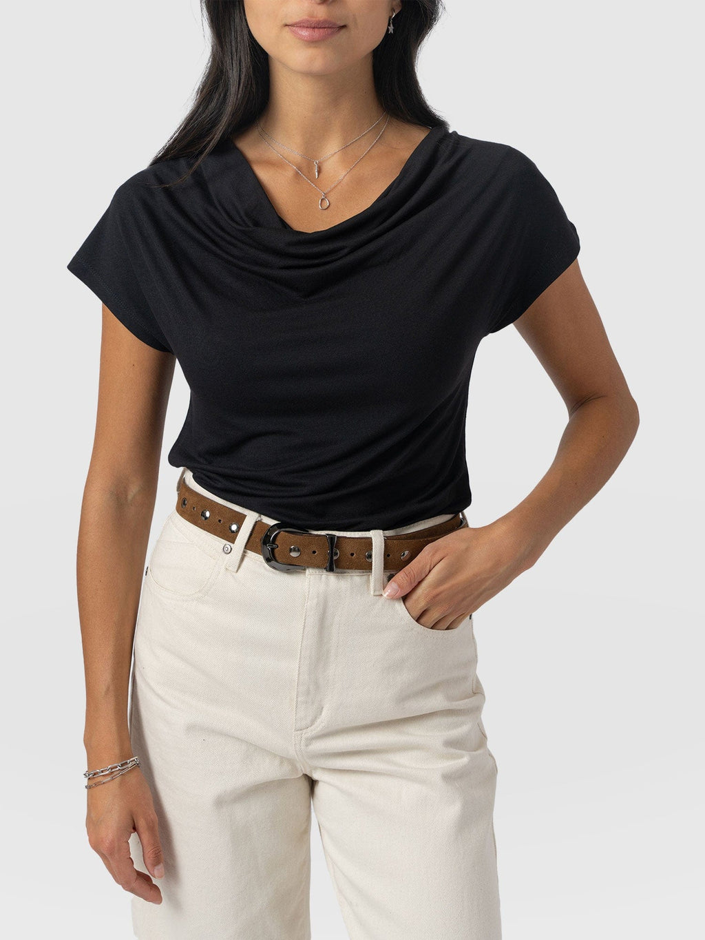 Cowl Neck Tee - Black