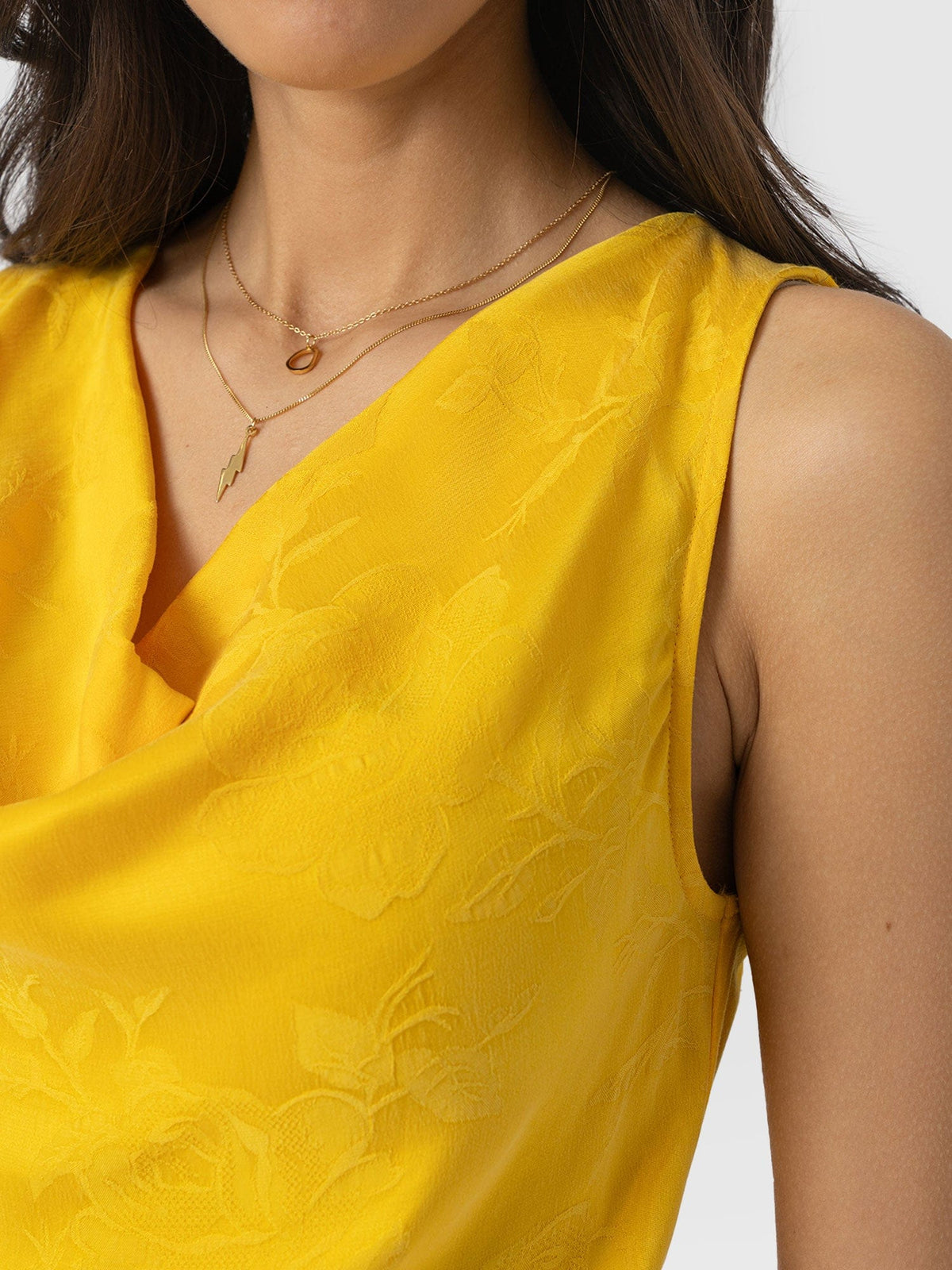 Cowl Neck Cami - Yellow Jacquard