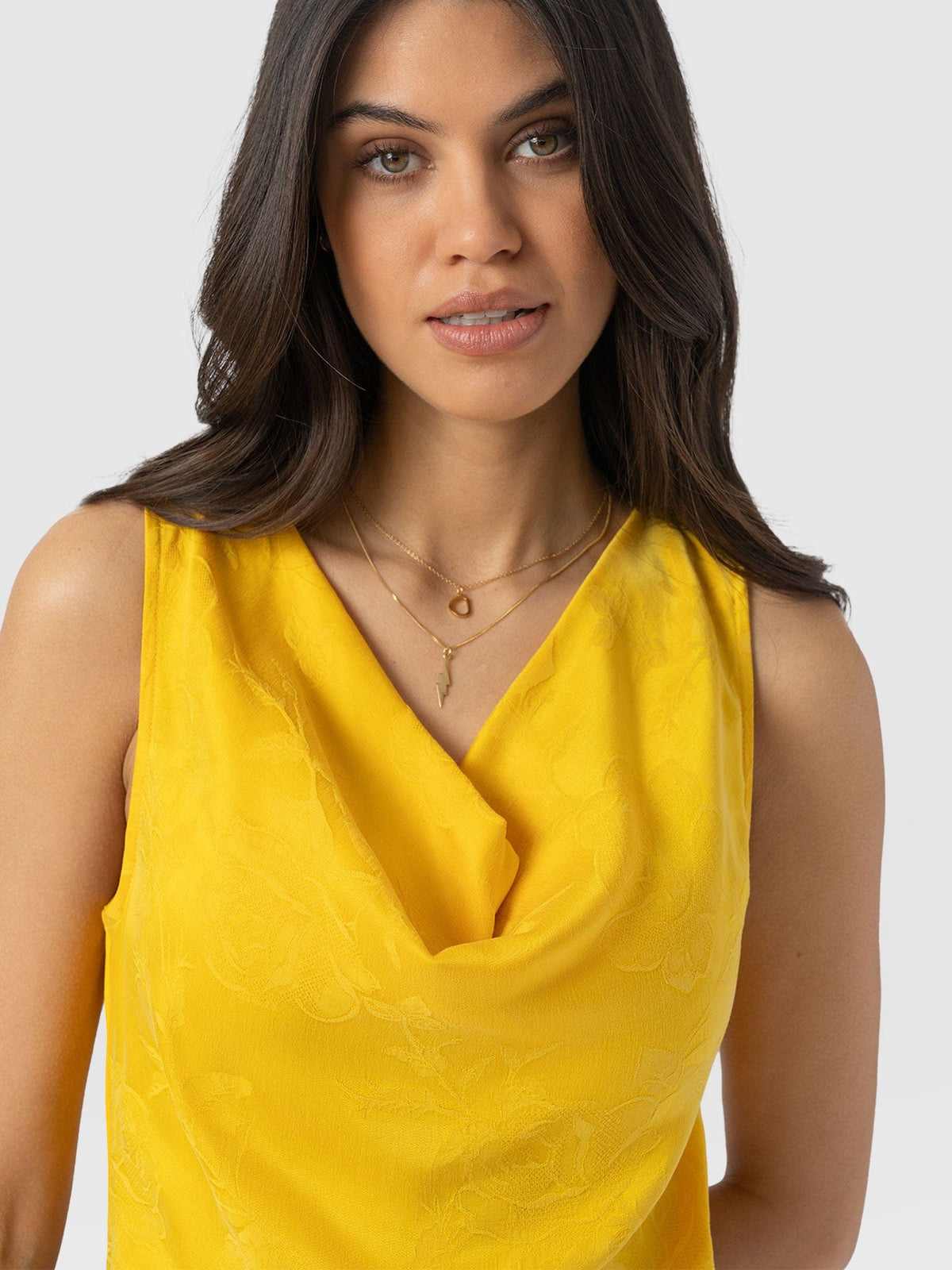 Cowl Neck Cami - Yellow Jacquard