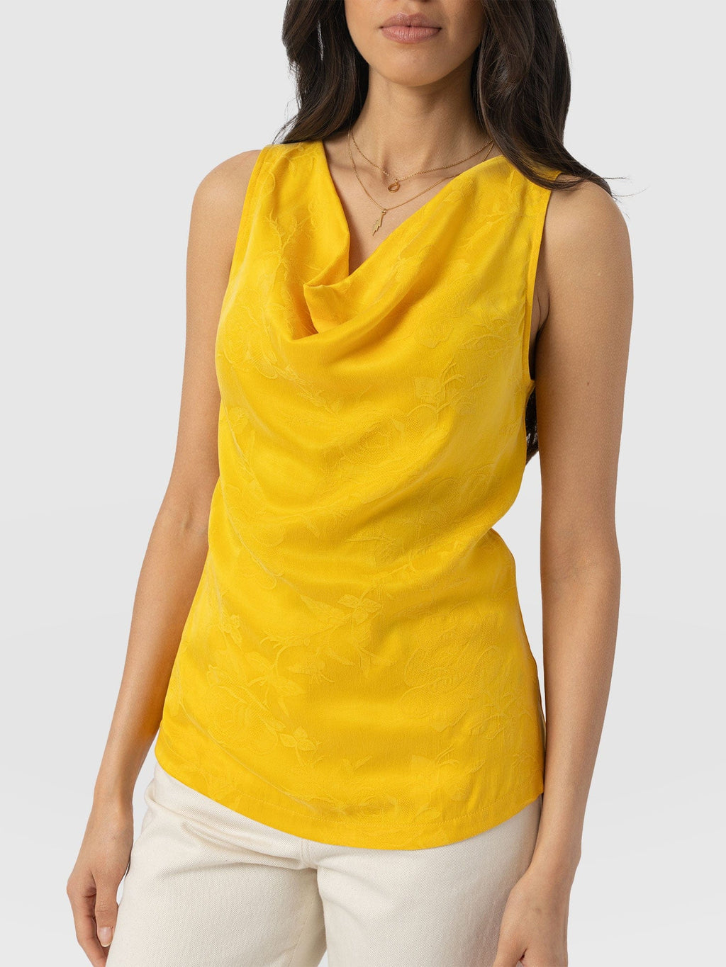 Cowl Neck Cami - Yellow Jacquard