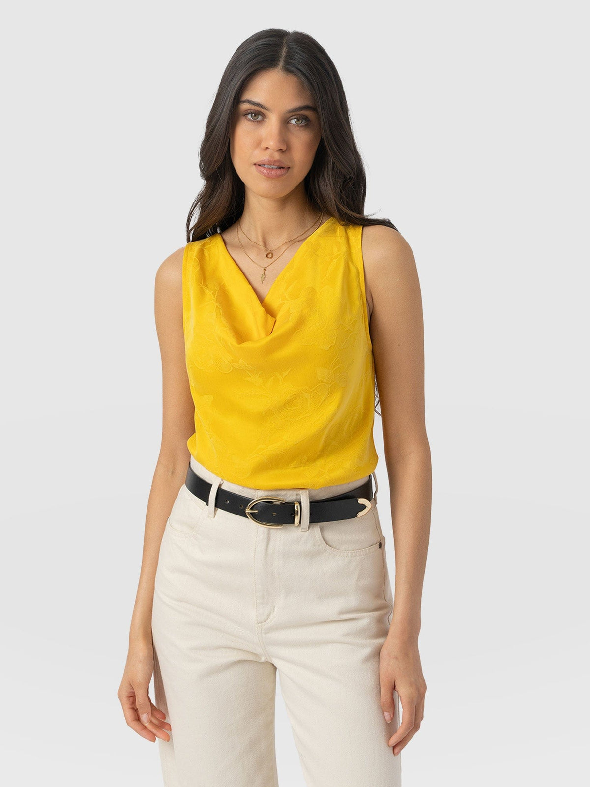 Cowl Neck Cami - Yellow Jacquard