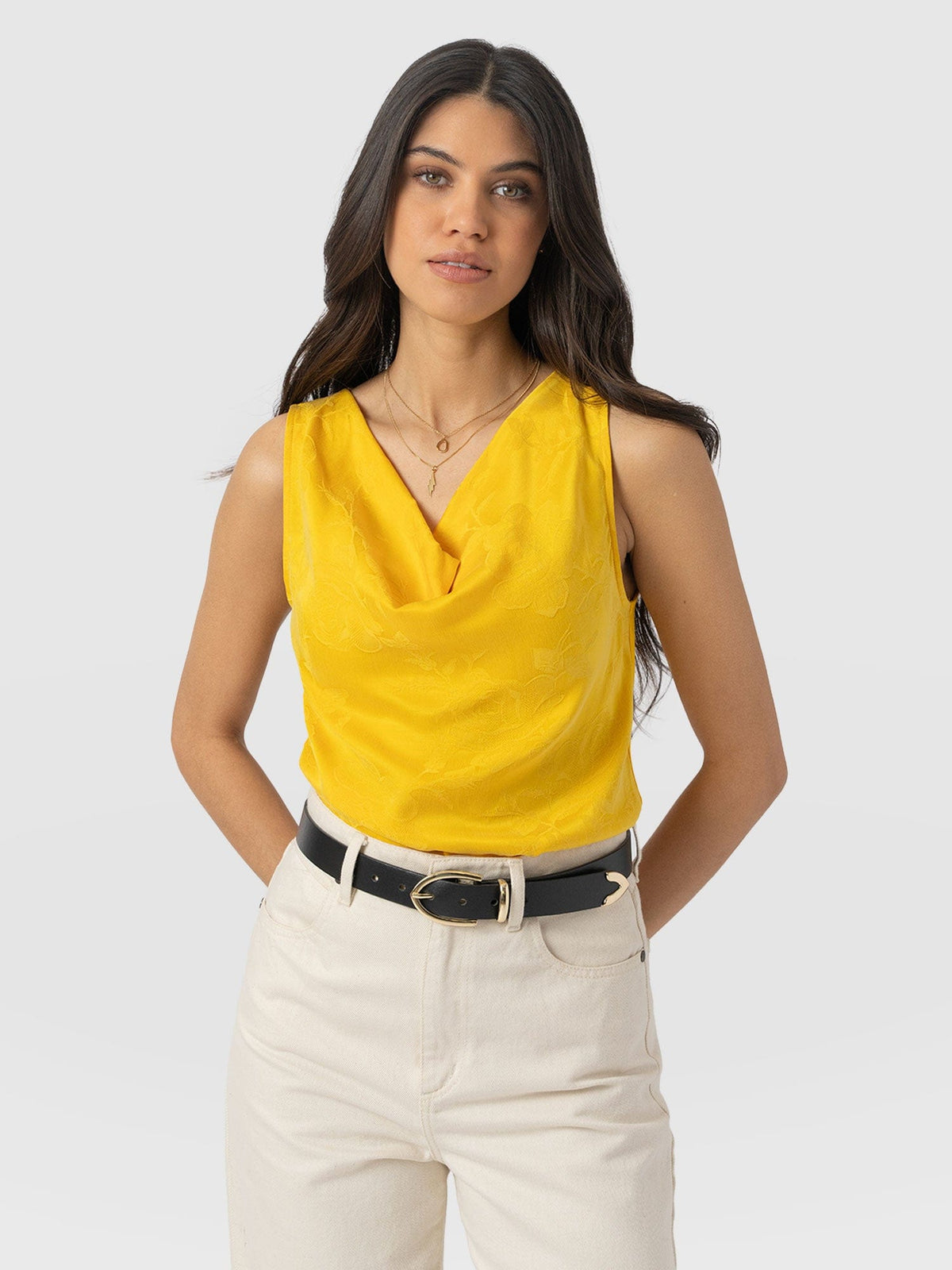 Cowl Neck Cami - Yellow Jacquard