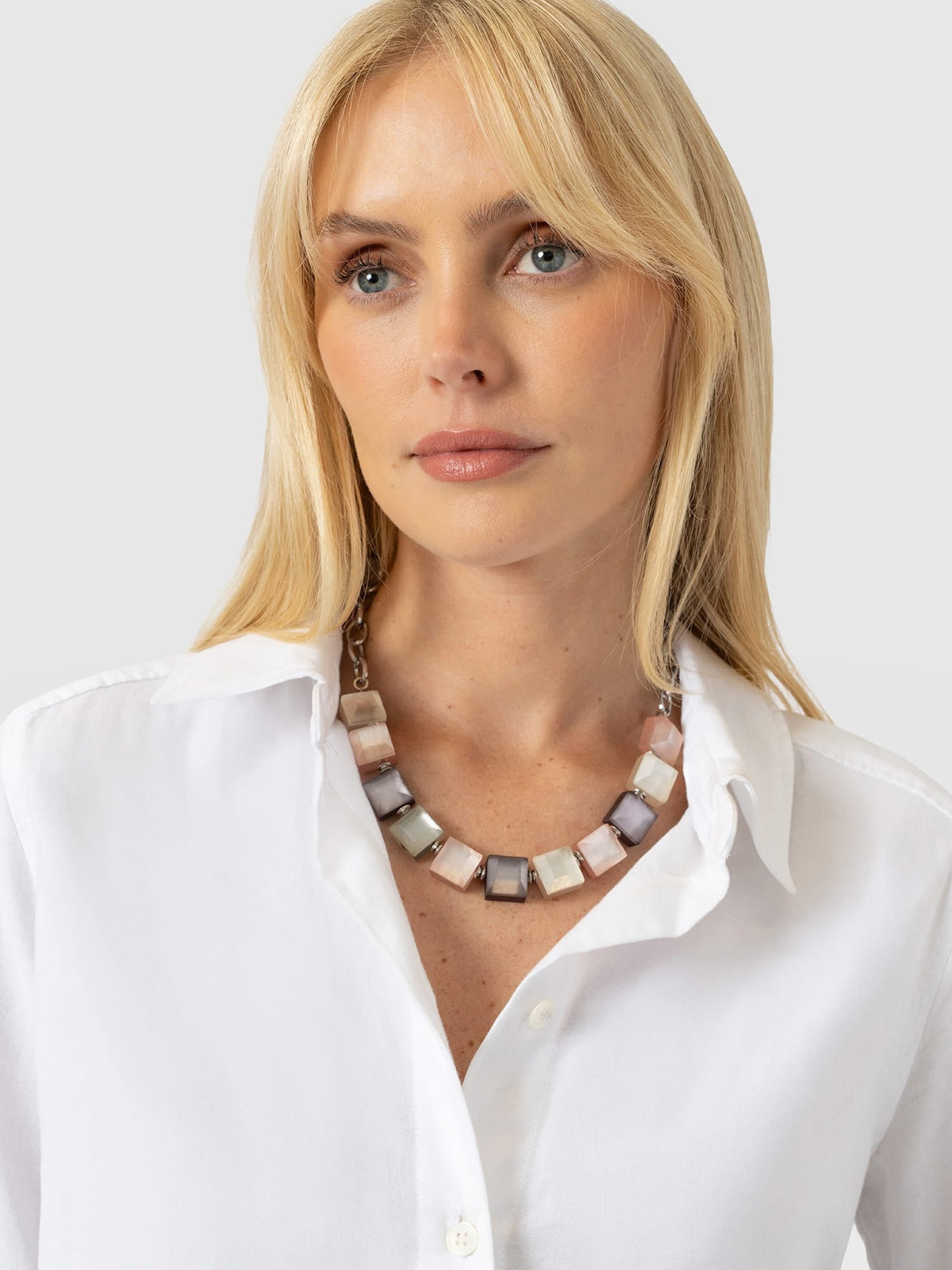Cube Beaded Necklace - Champagne