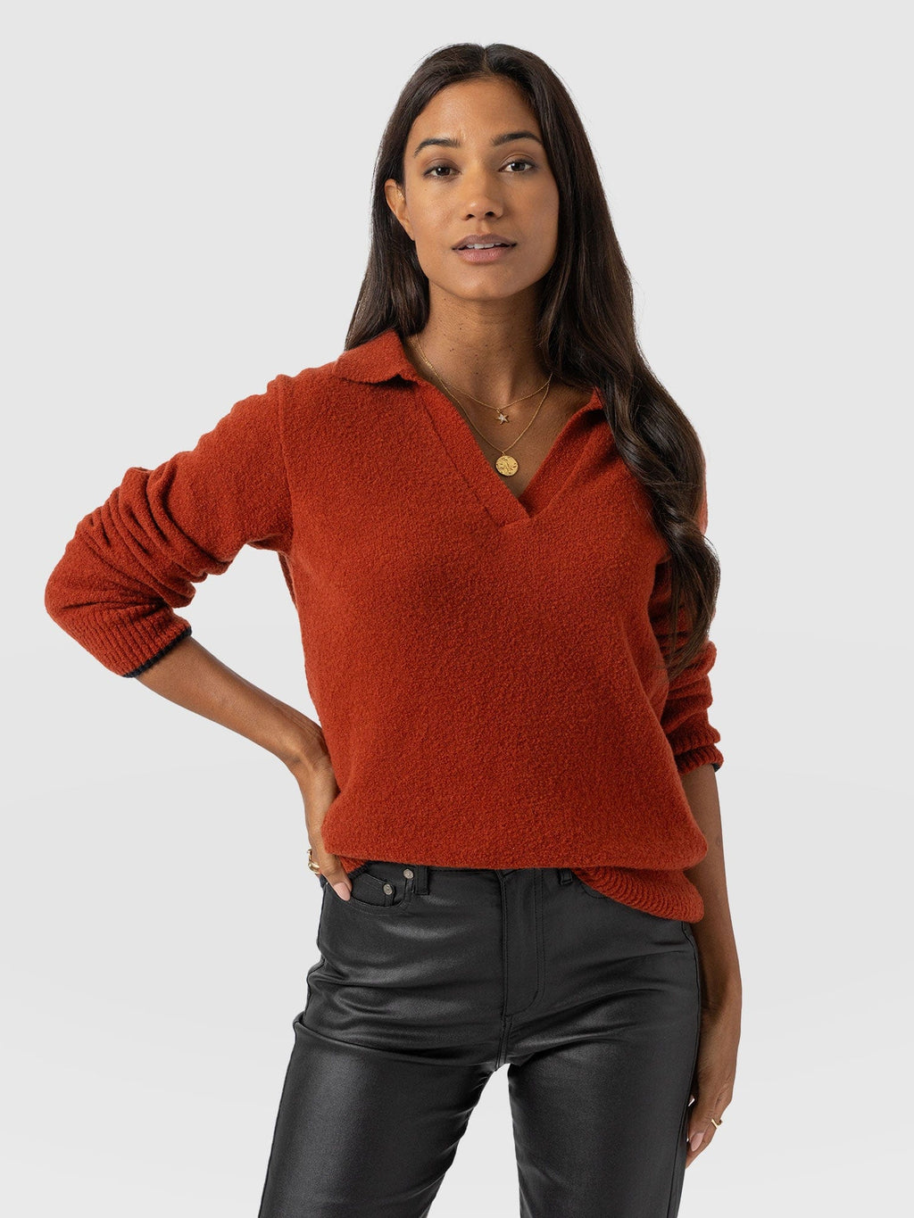 Delphi Polo Knit - Burnt Orange