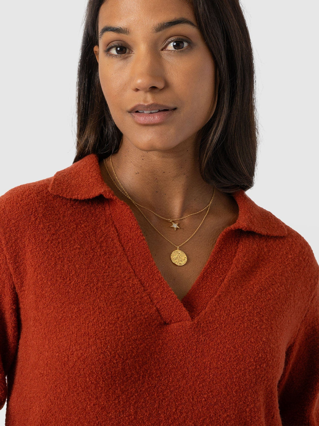 Delphi Polo Knit - Burnt Orange