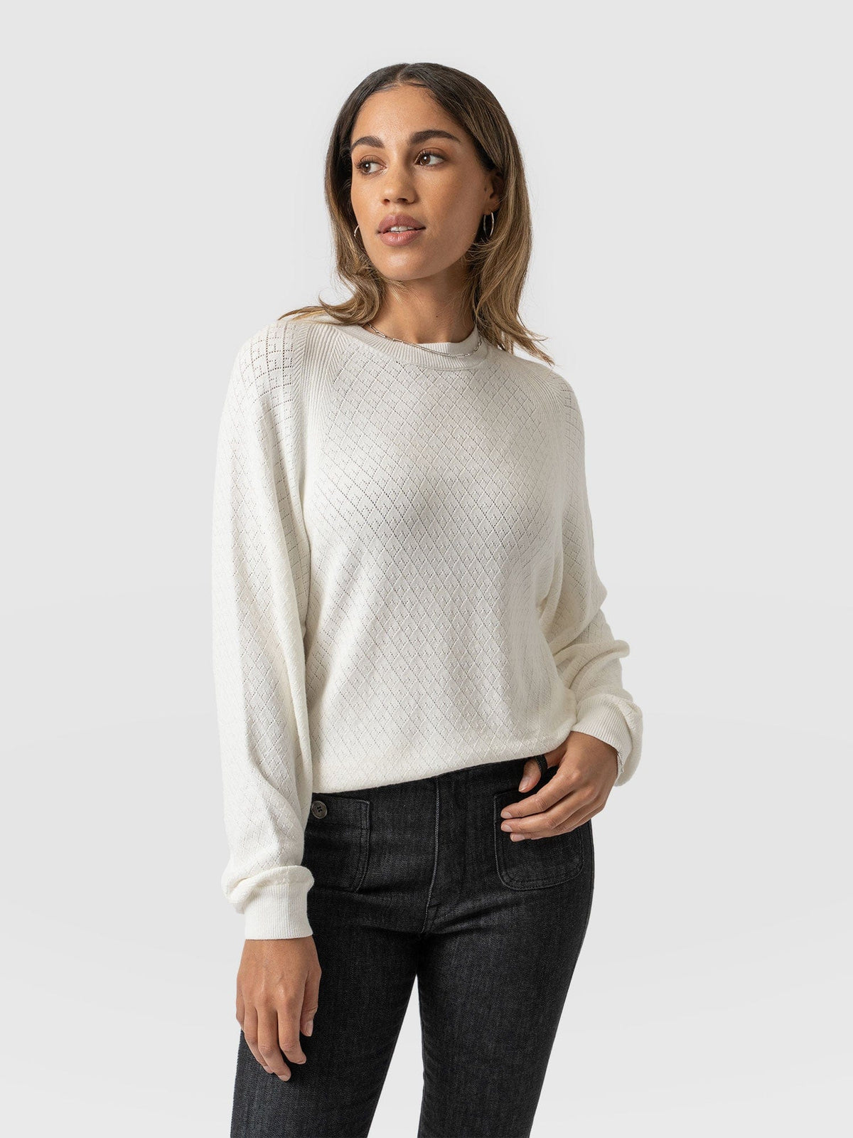 Diamond Knit Sweater - White