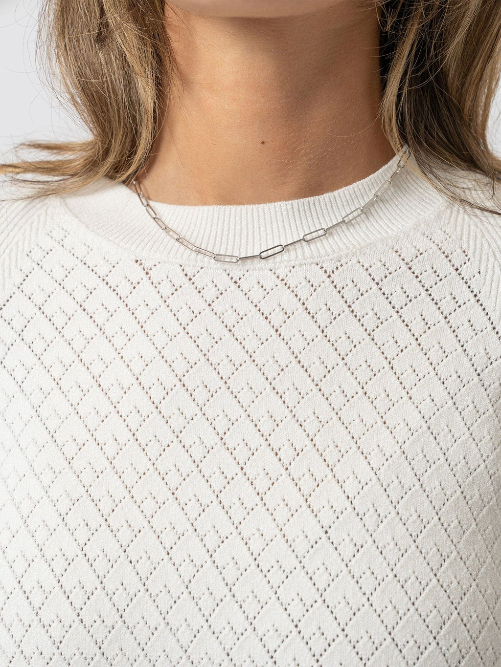 Diamond Knit Sweater - White