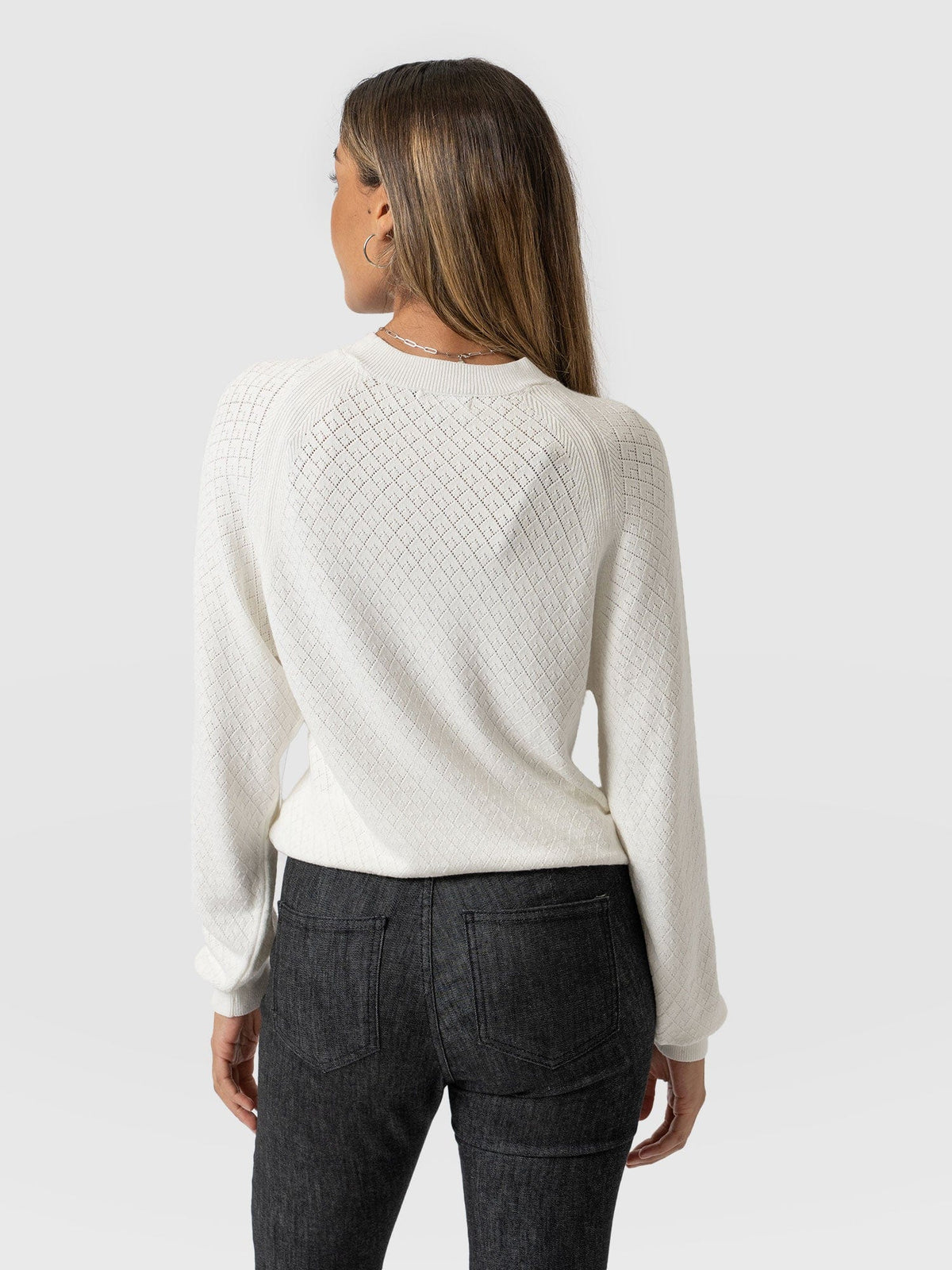 Diamond Knit Sweater - White
