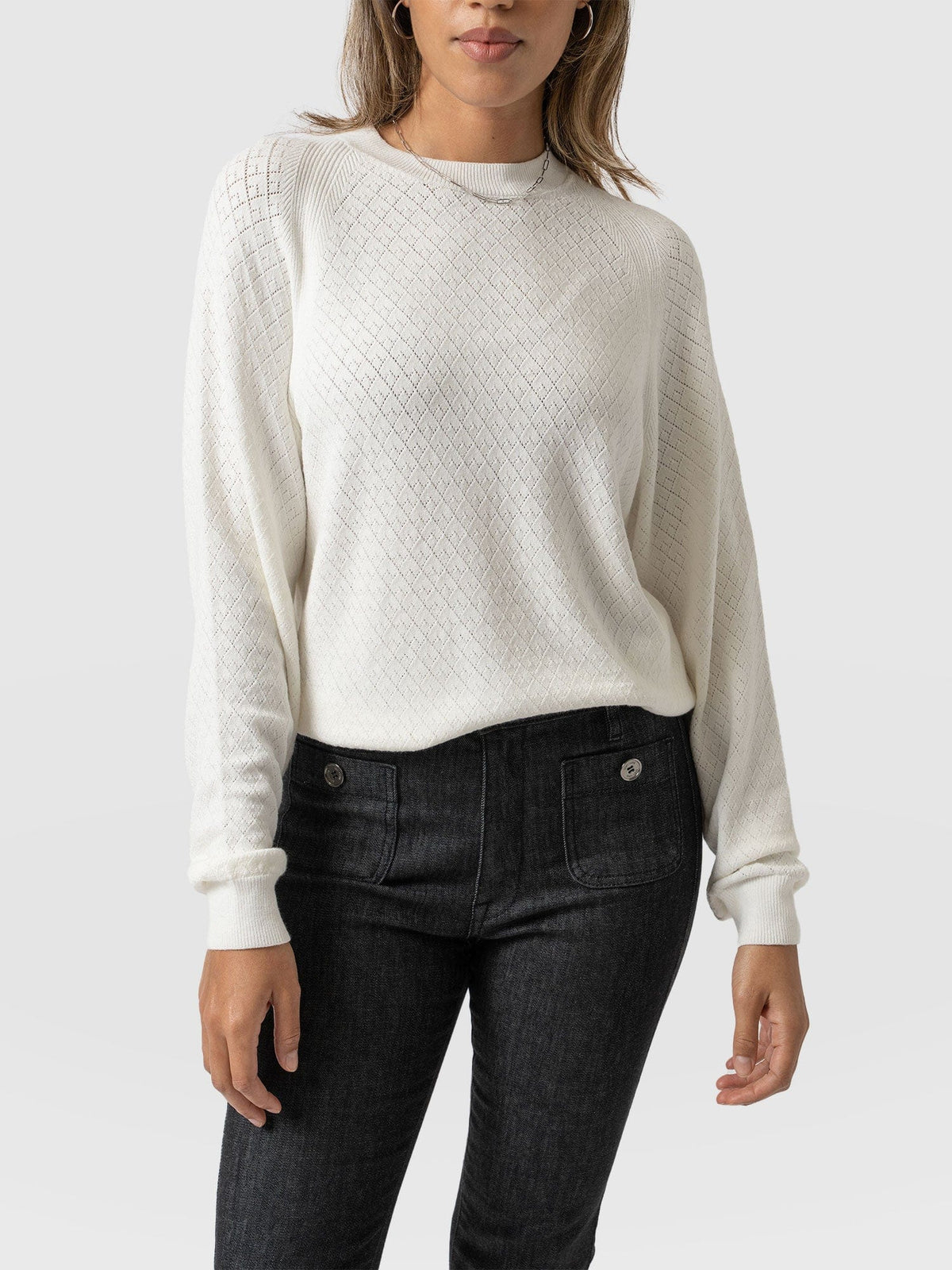 Diamond Knit Sweater - White
