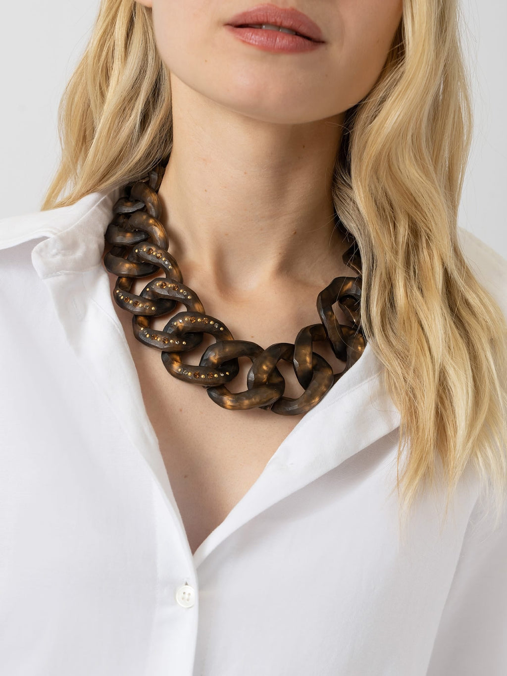 Diamante Chain Necklace - Brown