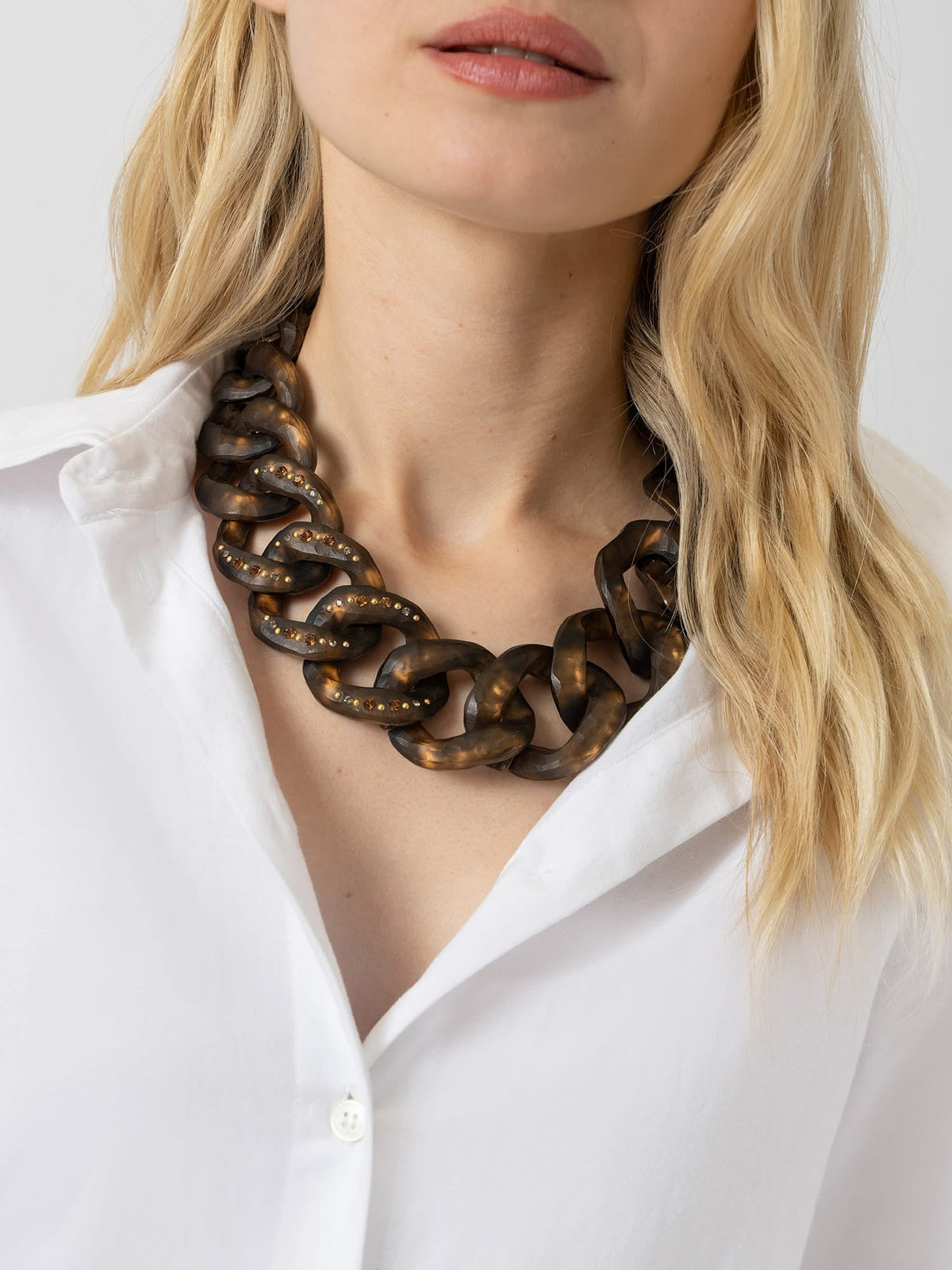 Diamante Chain Necklace - Brown