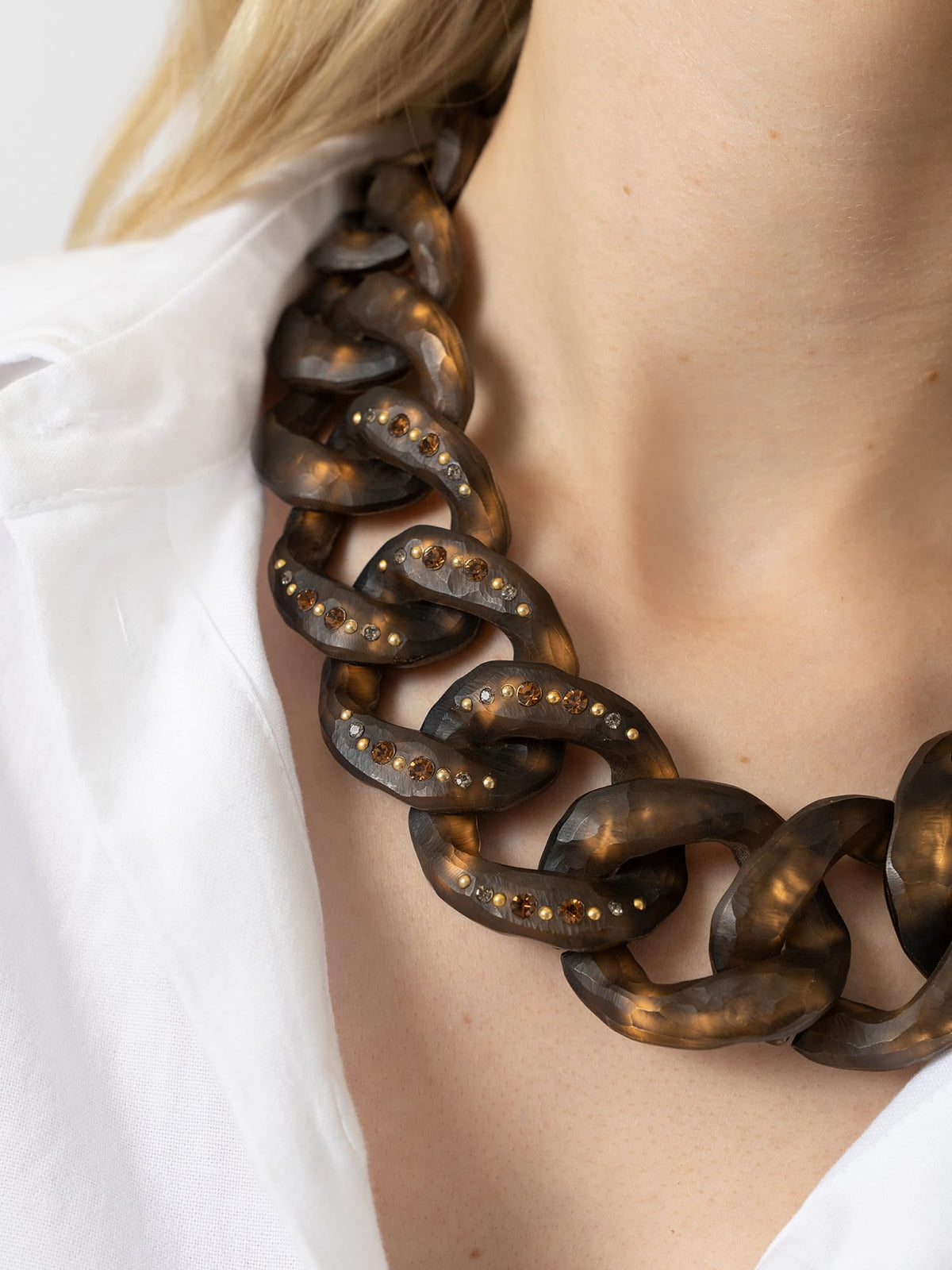 Diamante Chain Necklace - Brown