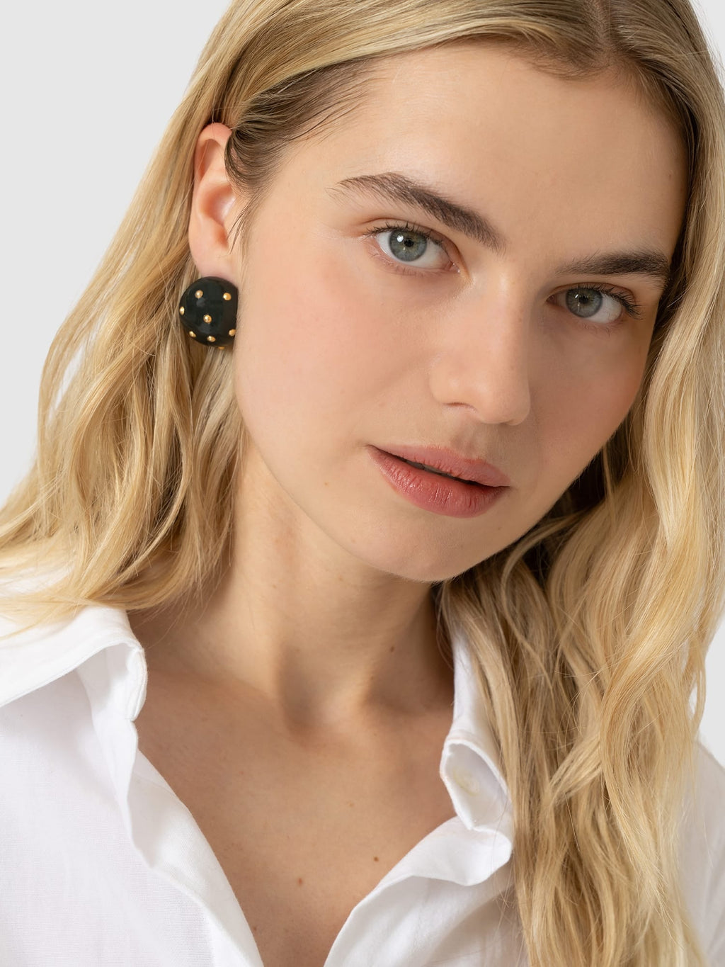 Diamante Stud Earrings - Dark Green/Gold