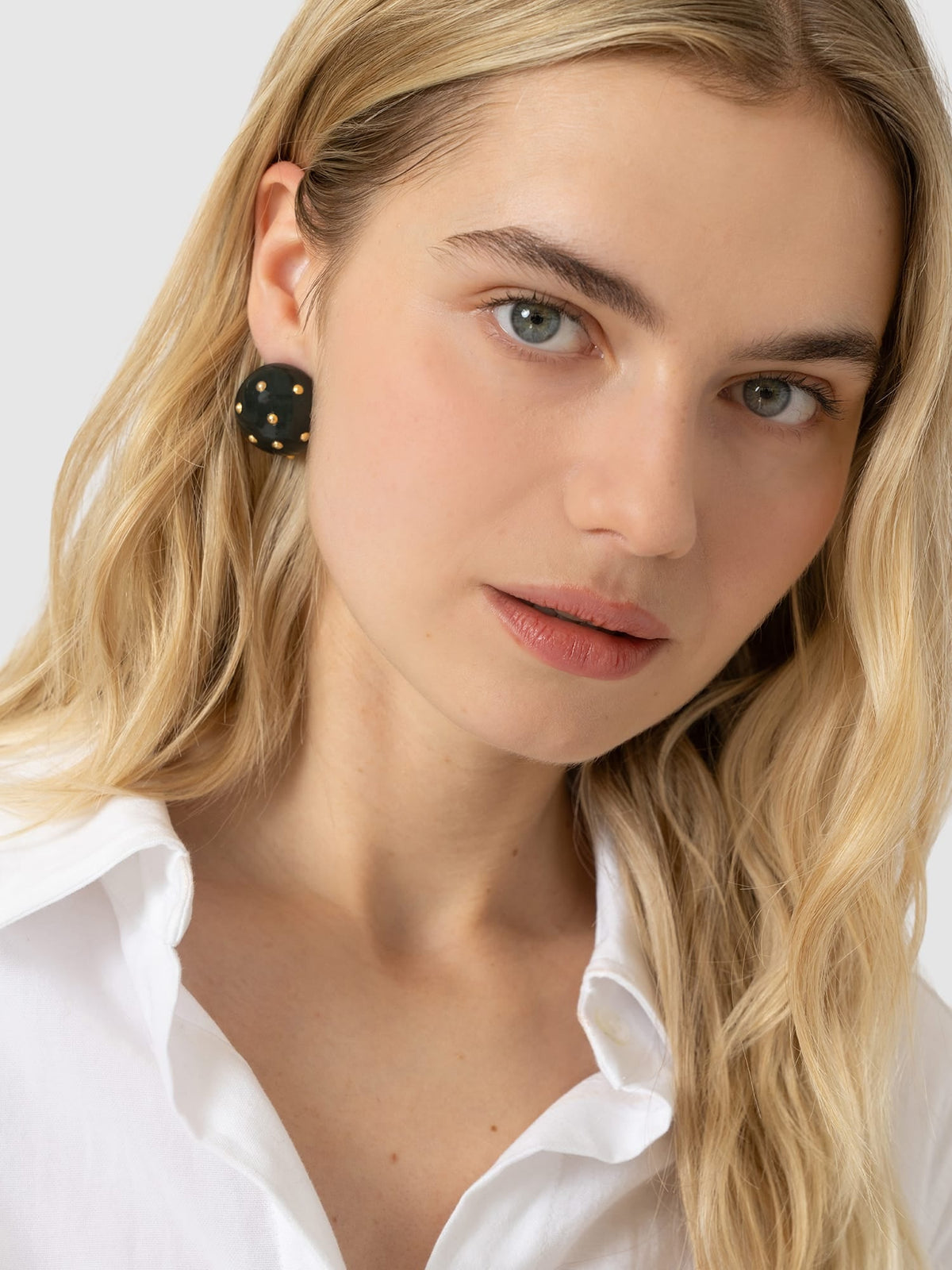 Diamante Stud Earrings - Dark Green/Gold
