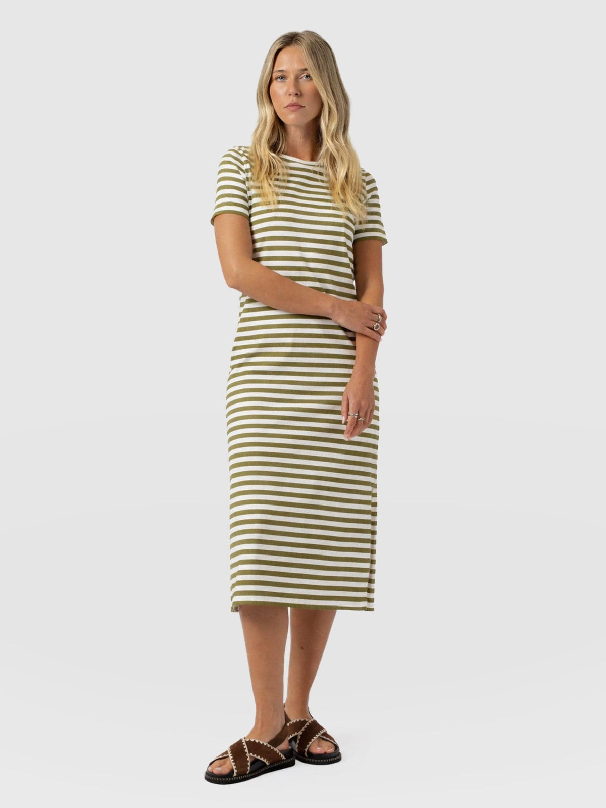 Easy T - Shirt Midi Dress - Green Stripe