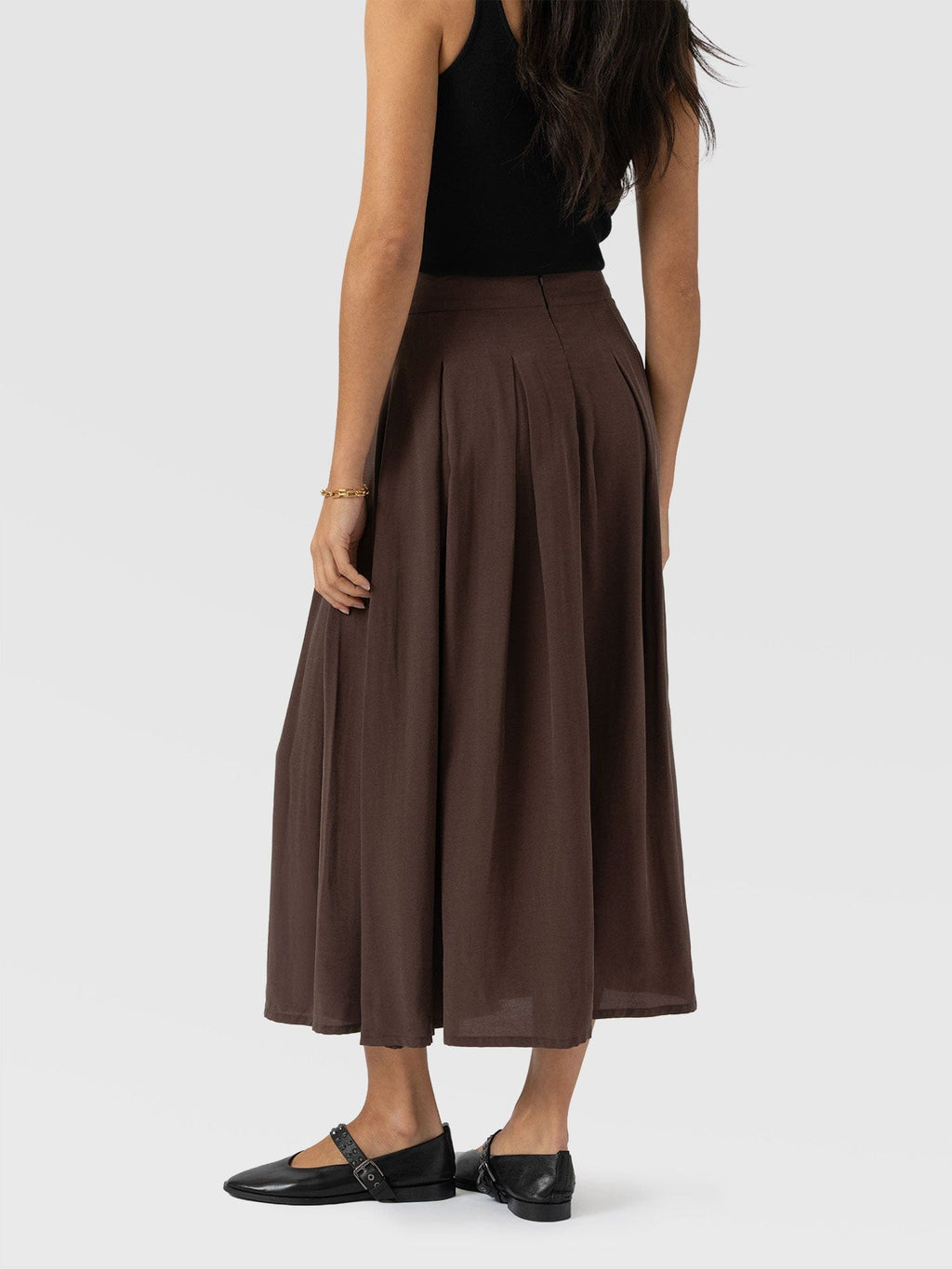 Eliza Pleated Skirt - Brown