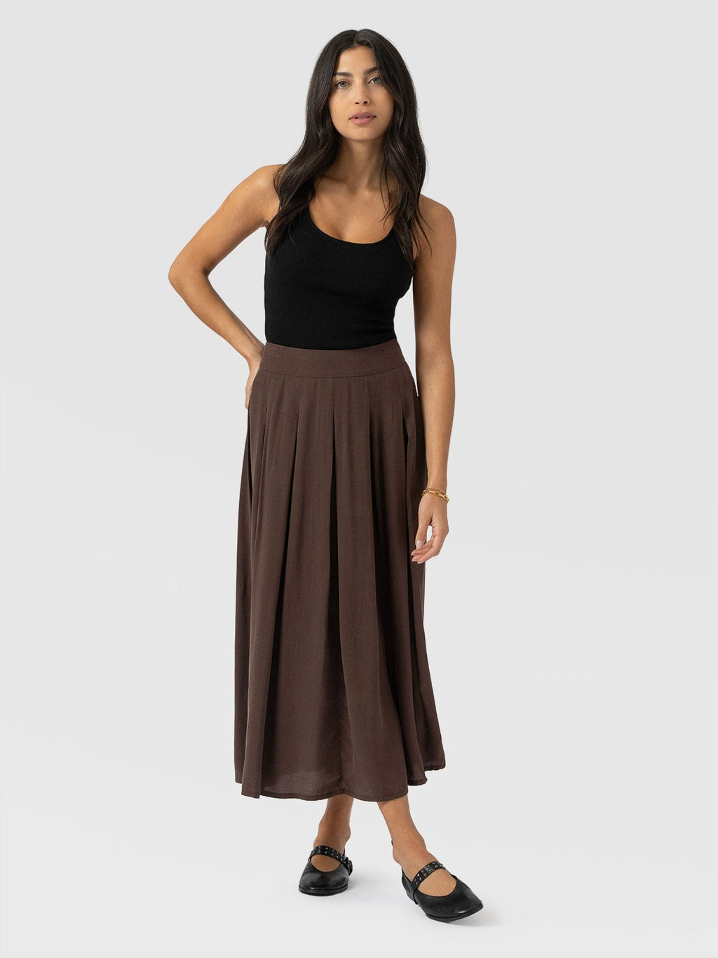 Eliza Pleated Skirt - Brown