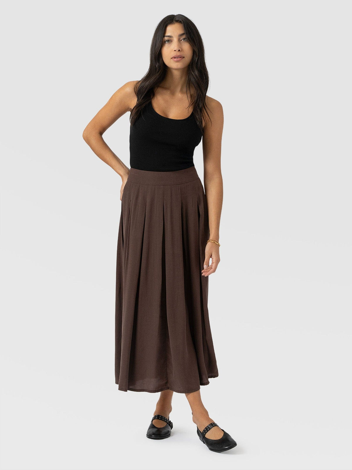 Eliza Pleated Skirt - Brown
