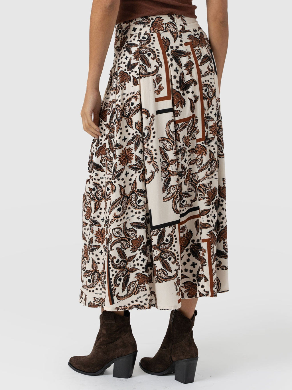 Eliza Pleated Skirt - Cream Paisley